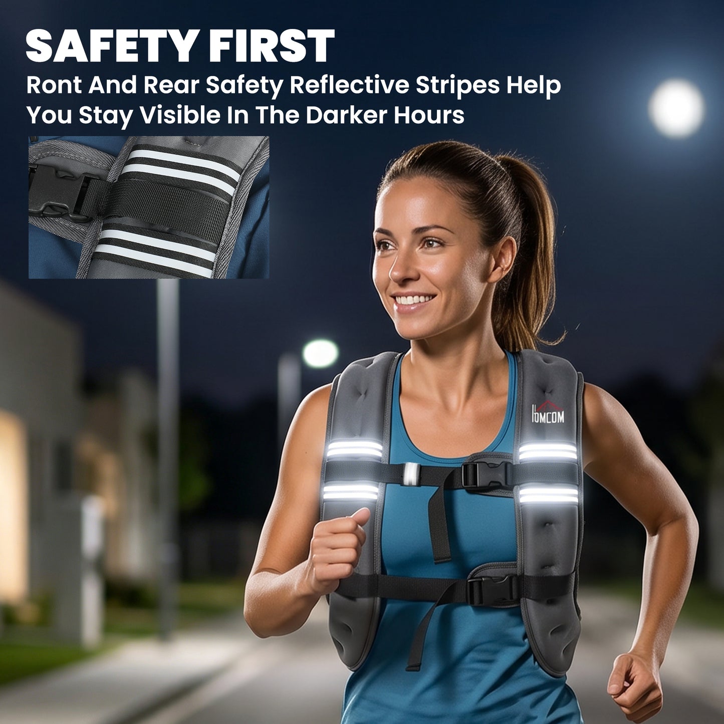 HOMCOM 8KG Weighted Vest, Running Weight Vest with Adjustable Strap, Convenient Pocket and Reflective Strips for Men and Women