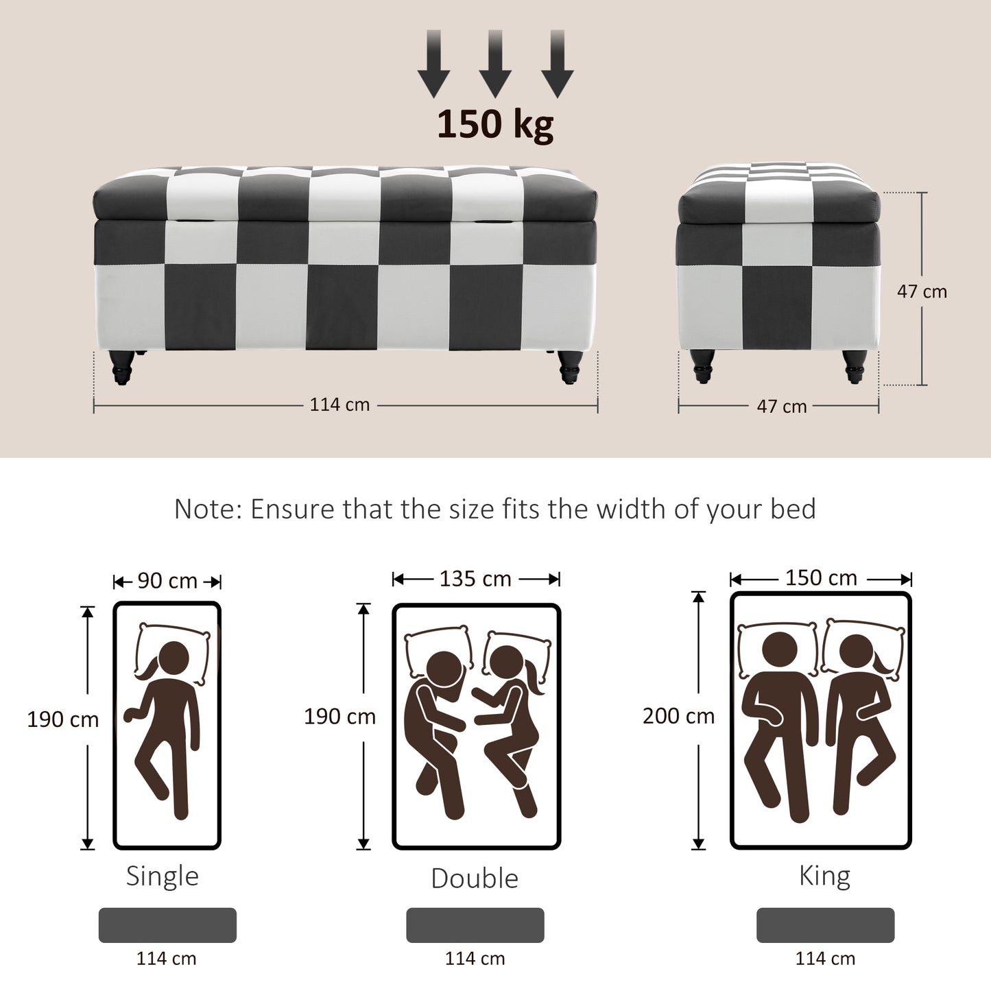 HOMCOM Storage Ottoman, Storage Bench with Wood Legs, Footstool, Footrest with Velvet Surface for Bedroom, Hallway, Living Room, 114 x 47 x 47 cm, Dark Grey and White