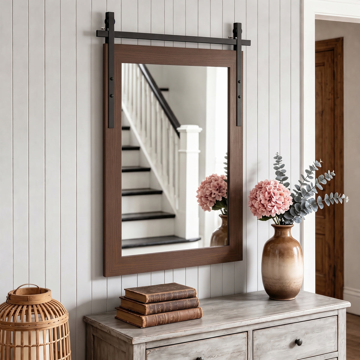 HOMCOM 86.5 x 61 cm Rectangle Mirror, Farmhouse Wall Mirror for Living Room, Bedroom, Hallway, Dark Brown