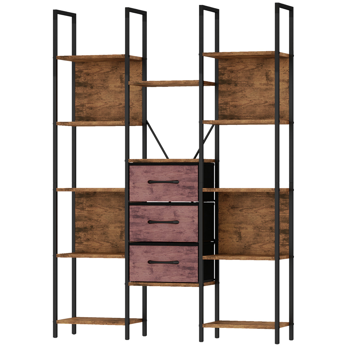 HOMCOM Bookshelf with Drawers Bookcase Open Shelves Storage Unit Study Bedroom Living Room Rustic Brown Default Title