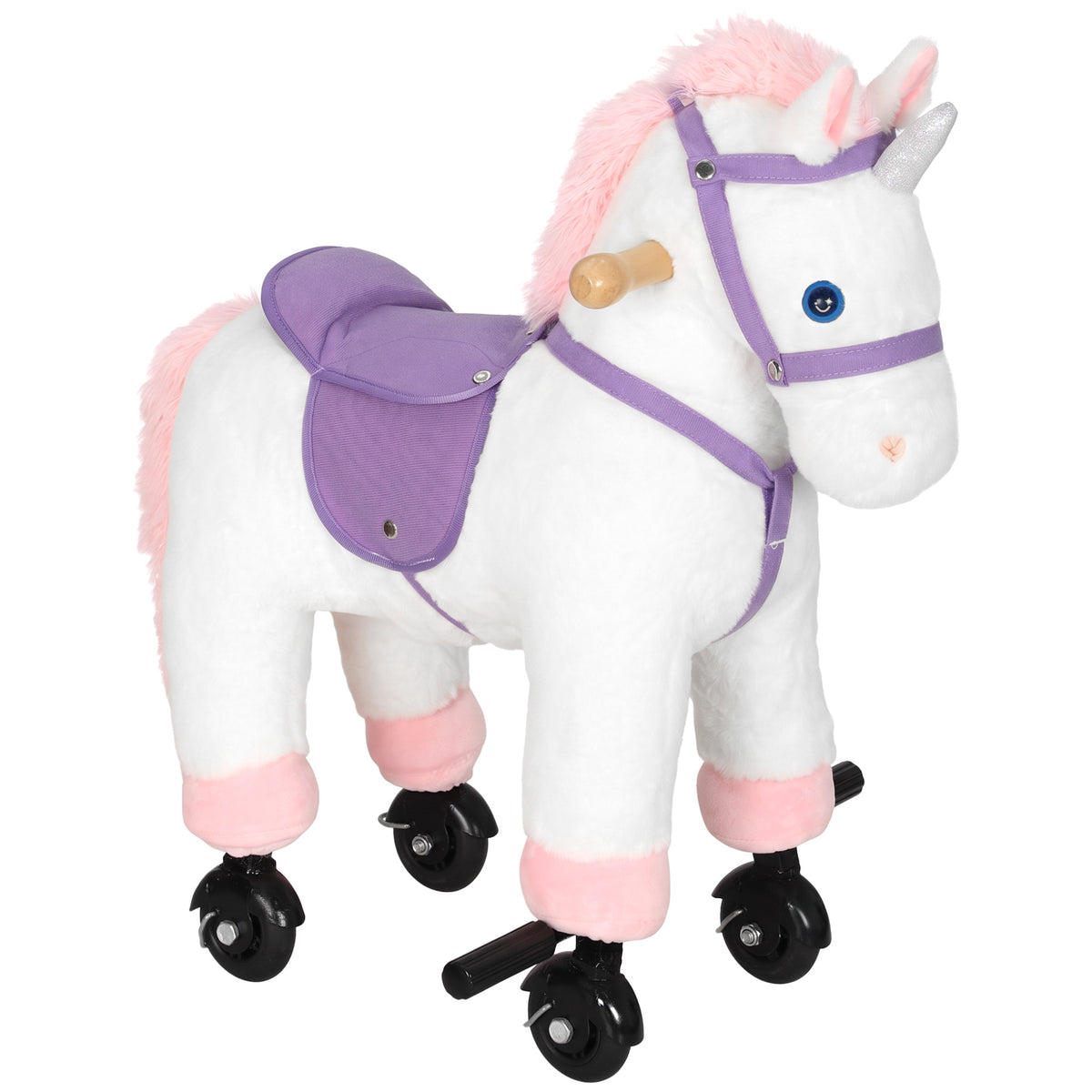 AIYAPLAY Unicorn Rocking Horse, Plush Ride On Horse with Hoof and Neighing, Rolling Wheels and Pedal for 3-8 Y, Up to 50kg, White Default Title