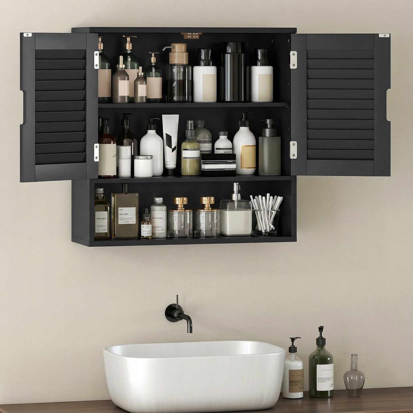 HOMCOM Bathroom Cabinet, Wall Mounted Storage Cabinet with Adjustable Shelves, 60 x 20 x 60 cm, Black