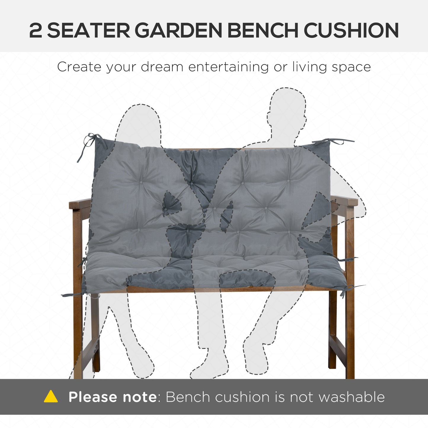 Outsunny 2 Seater Bench Cushion, Garden Chair Cushion with Back and Ties for Indoor and Outdoor Use, 98 x 100 cm, Dark Grey