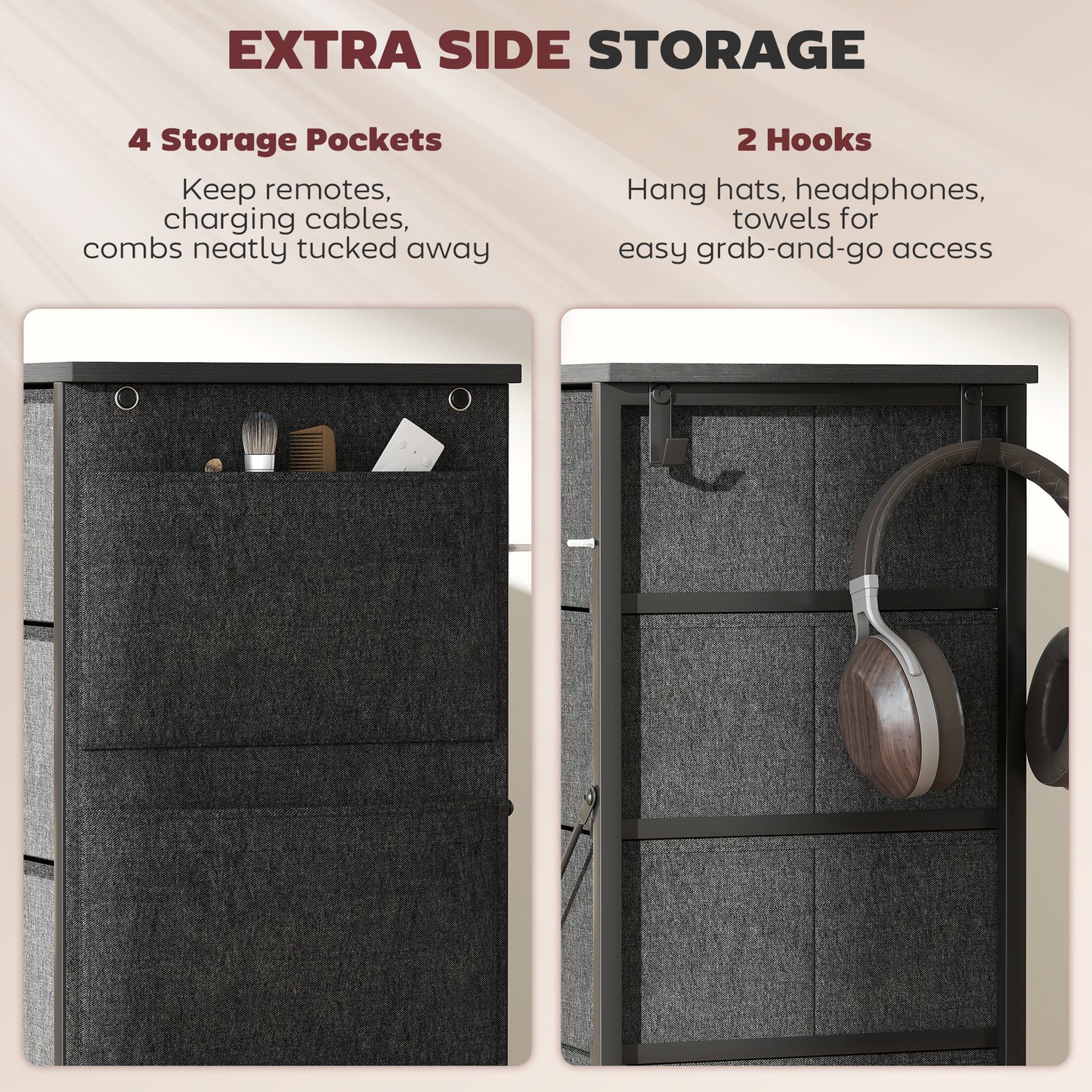 HOMCOM Chest of Ten Fabric Drawers - Charcoal Grey