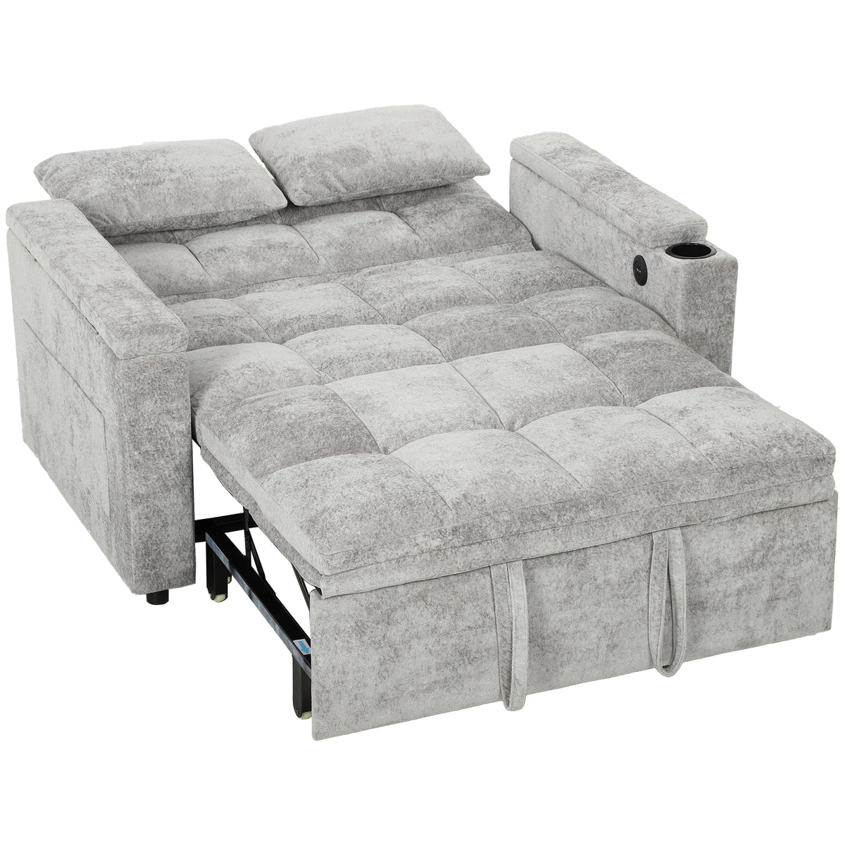 HOMCOM 2 Seater Sofa Bed, 3-in-1 Convertible Pull Out Sleeper Bed with Hidden Table, USB Port, Armrest Storage, Grey Default Title