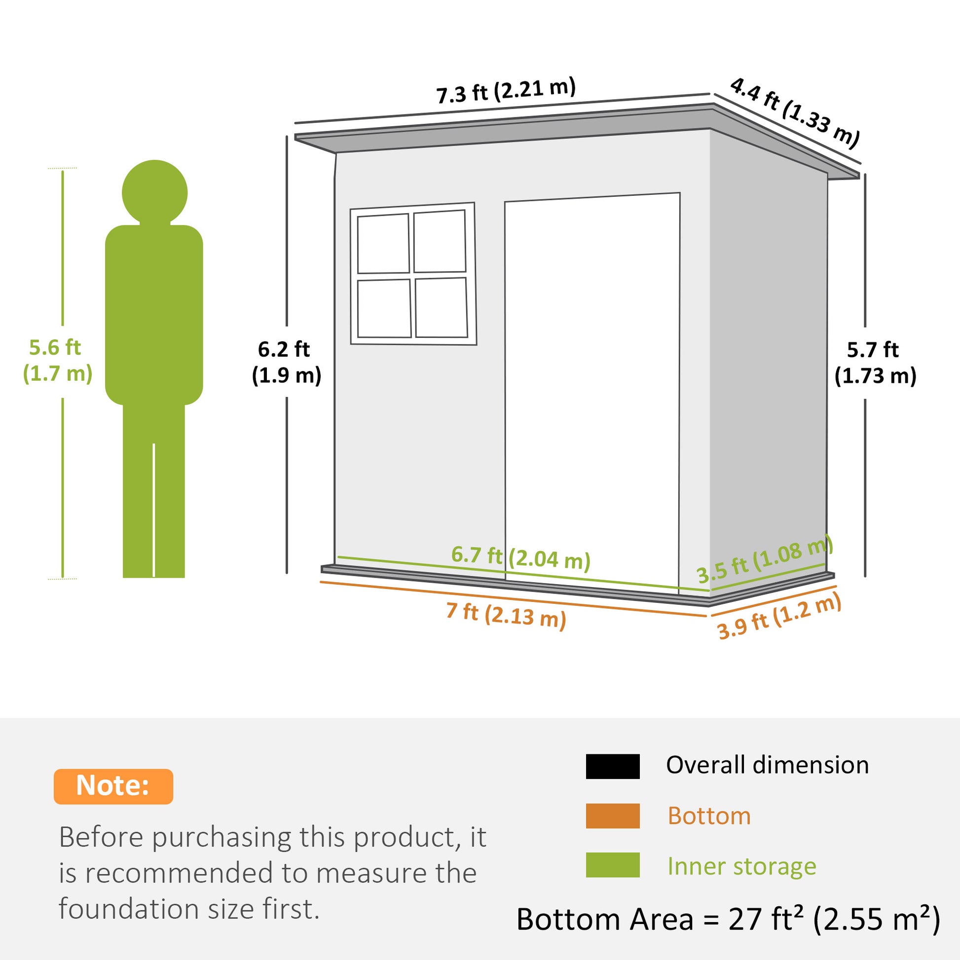 Outsunny 7 x 4ft Eco-friendly Galvanised Steel Garden Shed, with Lock and Gloves, 40kg/ãŽ¡ Snow Capacity - Grey
