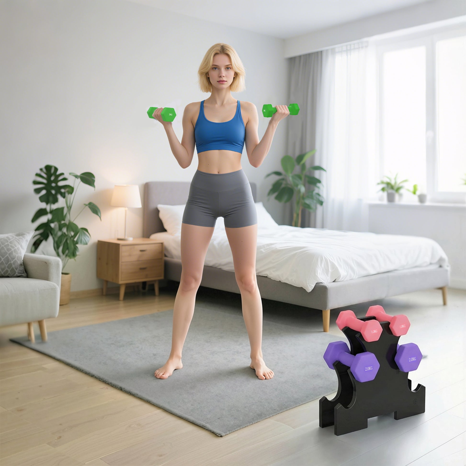 SPORTNOW Hex Dumbbells Set with Dumbbell Rack, Hand Weights for Strength Training Weight Lifting, 2 x 1kg, 2 x 2kg, 2 x 3kg