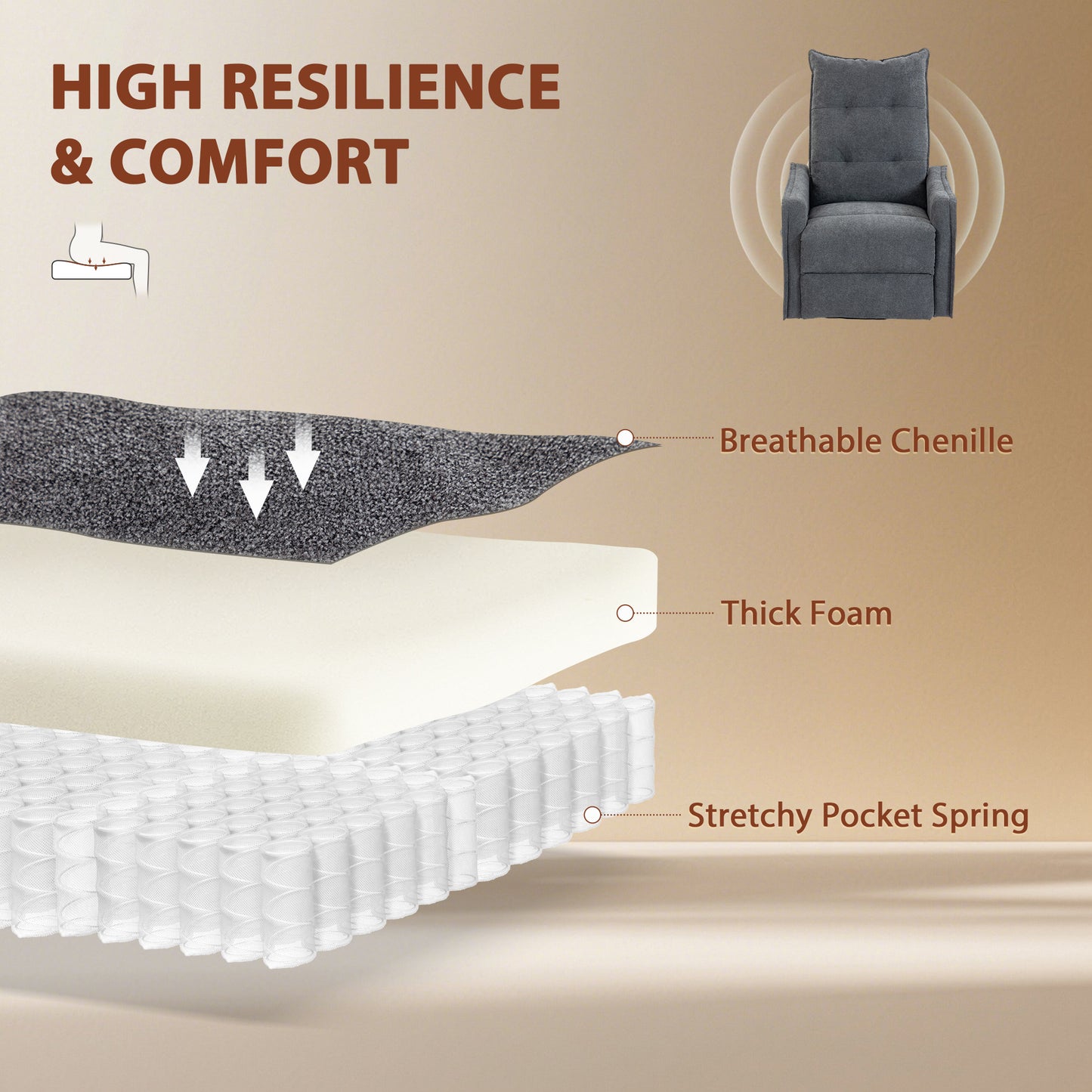 HOMCOM Recliner Armchair, Chenille Recliner Chair with Massage and Heat, 360Â° Swivel Rocking Manual Recliner, Dark Grey