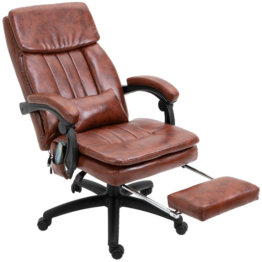 Vinsetto PU Leather Office Chair with 7 Point Vibrating Massage, Computer Desk Chair with Footrest, Adjustable Height, Reclining Back, Brown