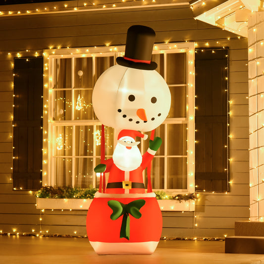 HOMCOM 8ft Christmas Inflatable Decoration with Santa Claus on Snowman Hot Air Balloon, Blow Up Xmas Decor for Outdoor â€‹Indoor with LED Lights