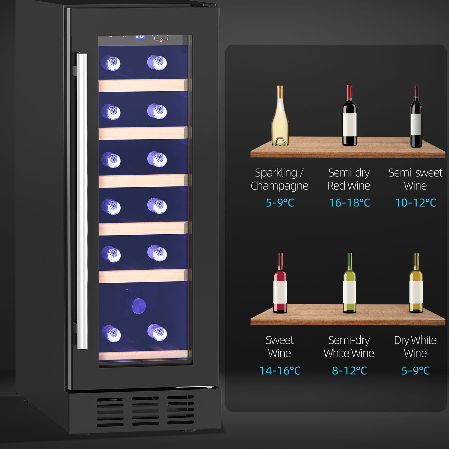 HOMCOM 19 Bottle 5-18â„ƒ Wooden Rack Wine Fridge - Black