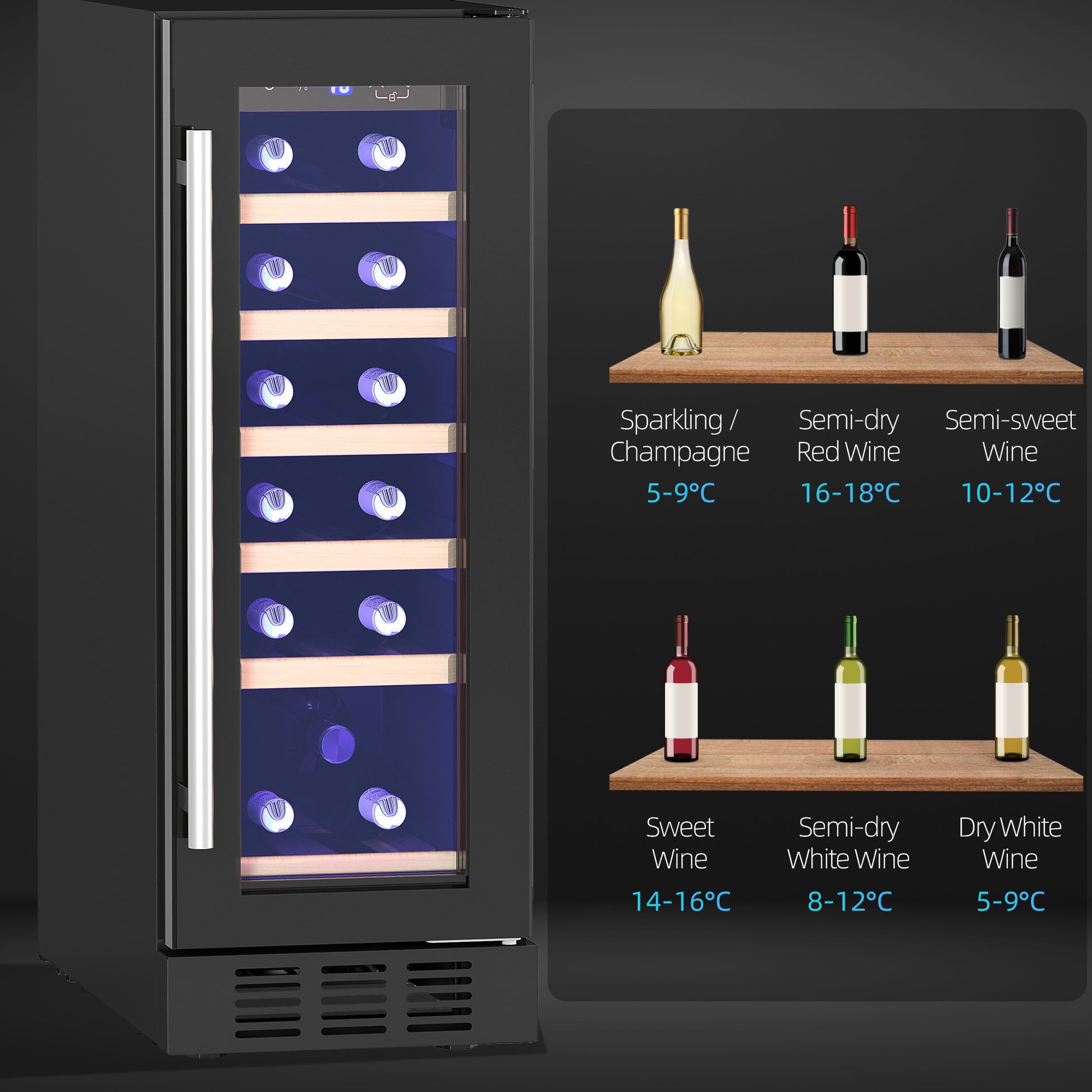 HOMCOM 19 Bottle 5-18â„ƒ Wooden Rack Wine Fridge - Black