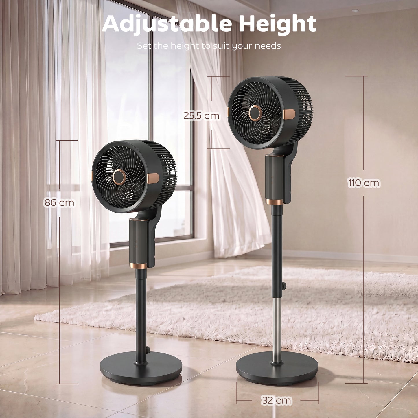 HOMCOM 20 dB Silent Standing Fan for Bedroom, 44" Pedestal Fan with 90Â° Oscillating, 8 Speeds and LED Light, Black