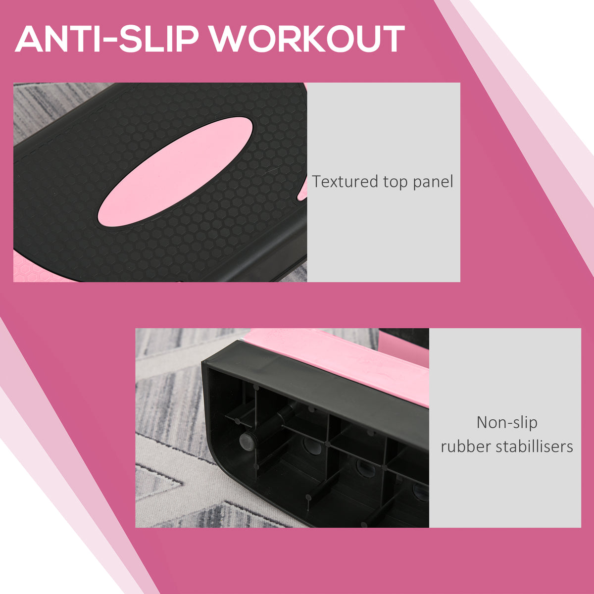 HOMCOM Aerobic Step with 3-Level Adjustable Heights for Home, Office Exercise, Black and Pink
