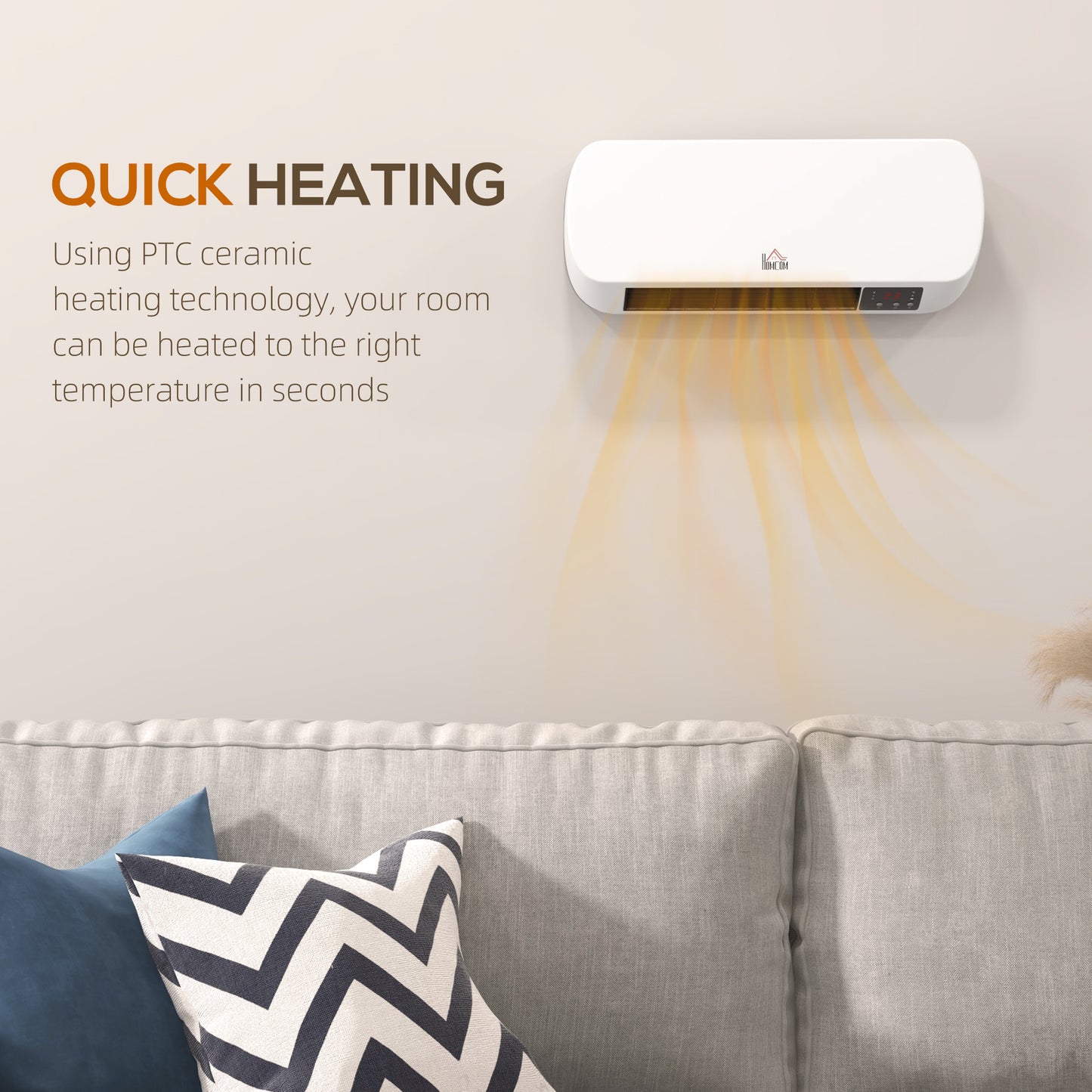 HOMCOM 2000W Wall Mounted Ceramic Space Heater, 10-49Â°C Temperature, White