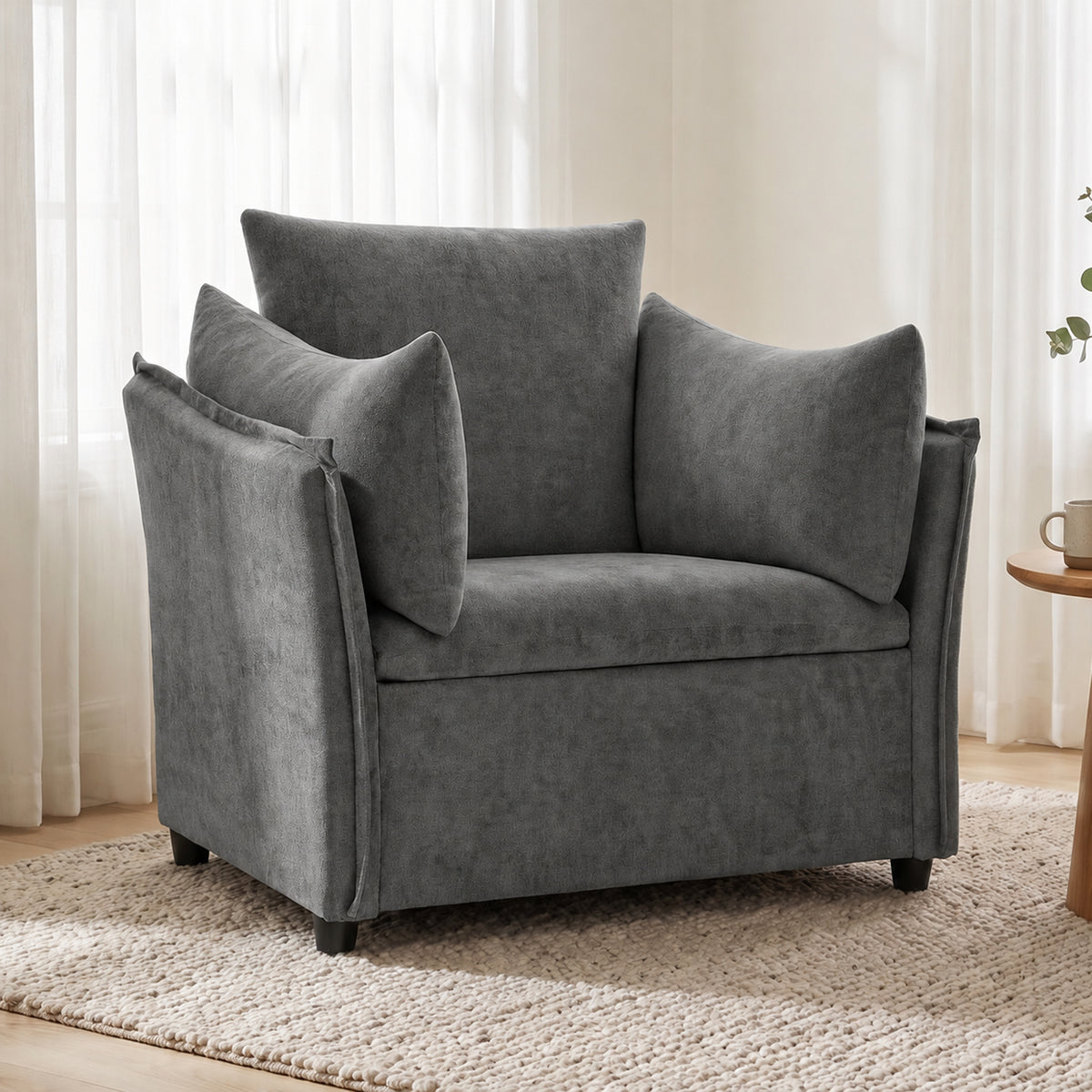 HOMCOM Modern Lounge Chair, Chenille Accent Chair with Armrest  Pillow, Thick Cushion, Deep Seat & Padded High Back, Dark Grey