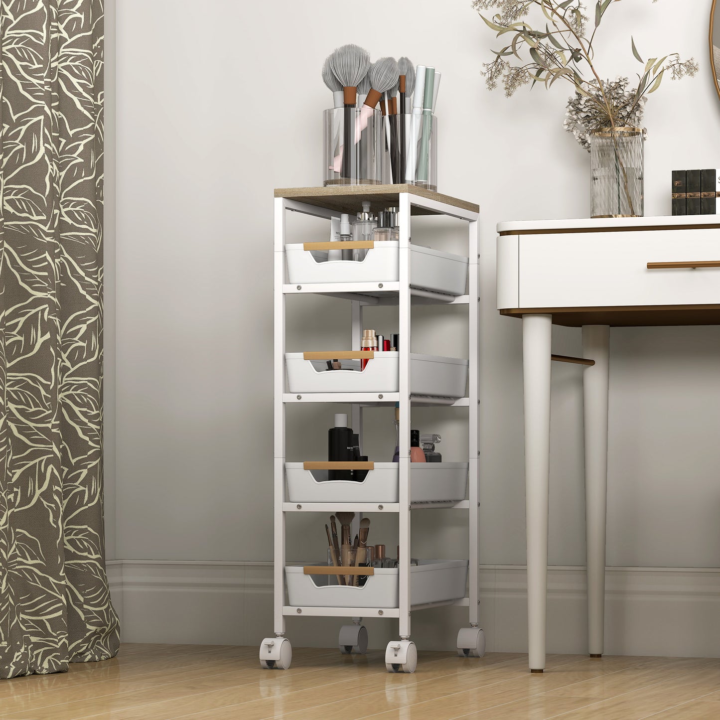 HOMCOM 5-Tier Storage Trolley on Wheels - White