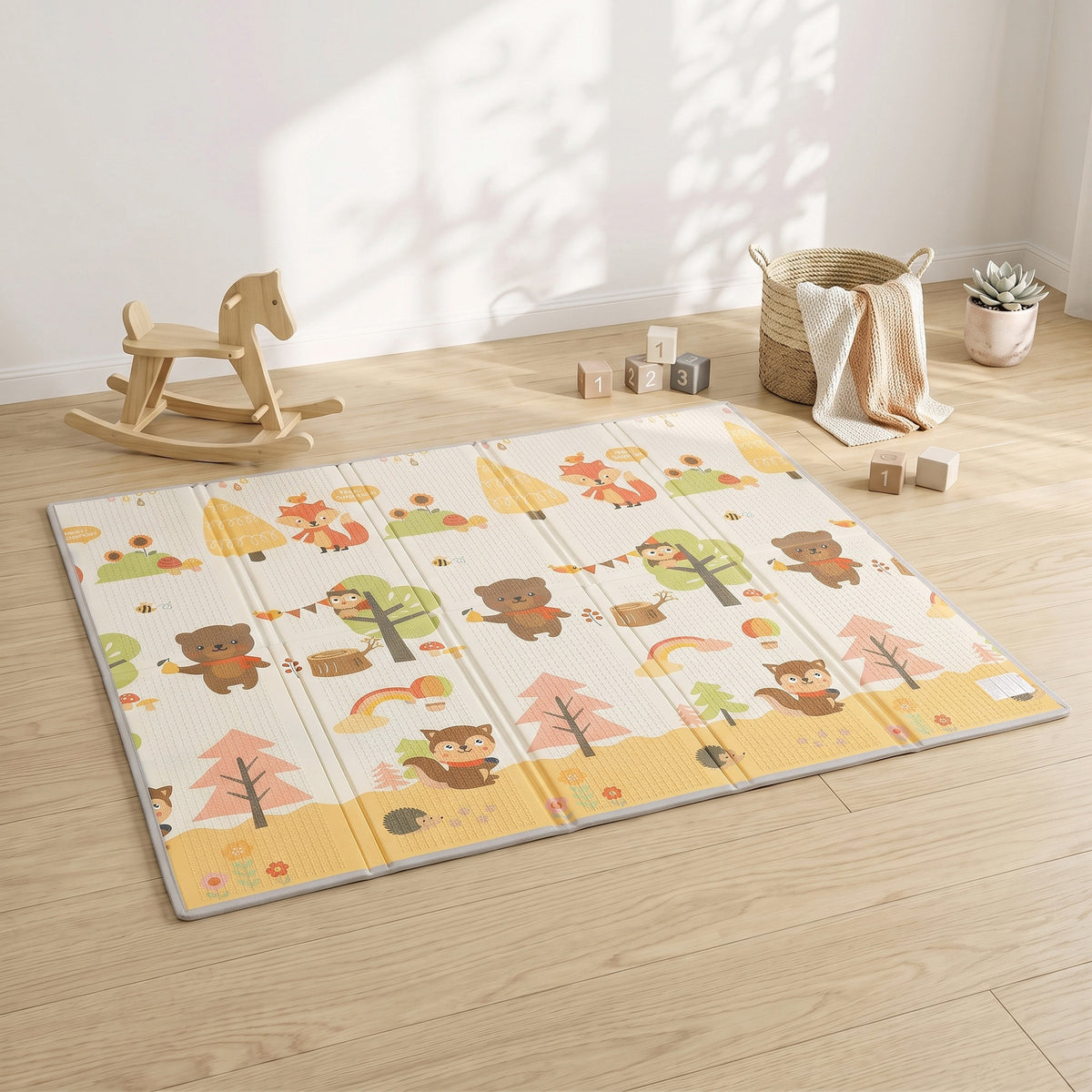 AIYAPLAY Foldable Reversible Baby Play Mat 200 x 180 cm, Waterproof, Non-Slip for Crawling and Learning, Tree & Forest Theme
