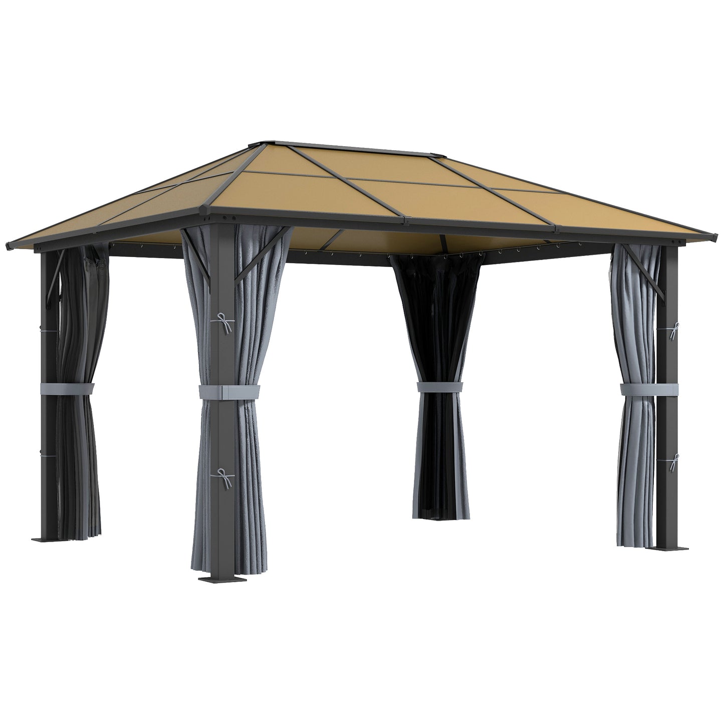 Outsunny 3 x 3.6m Garden Aluminium Gazebo Hardtop Roof Canopy Marquee Party Tent Patio with Mesh Curtains & Side Walls - Grey Default Title