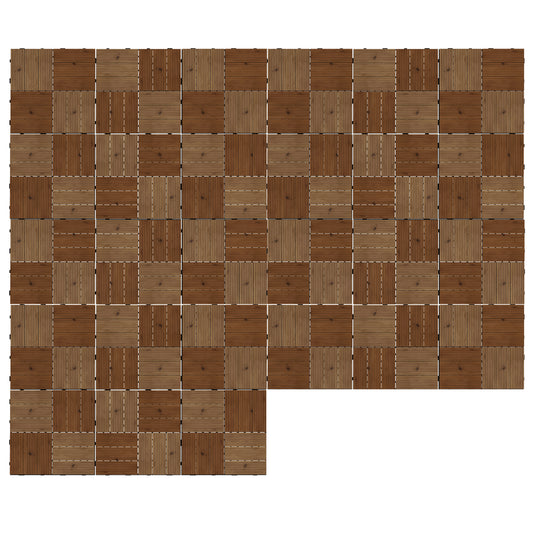 Outsunny 27 Pcs Wooden Interlocking Decking Tiles, 30 x 30 cm Anti-slip Outdoor Flooring Tiles, 0.81ãŽ¡ per Pack, All Weather Use for Patio, Balcony, Terrace, Hot Tub, Brown