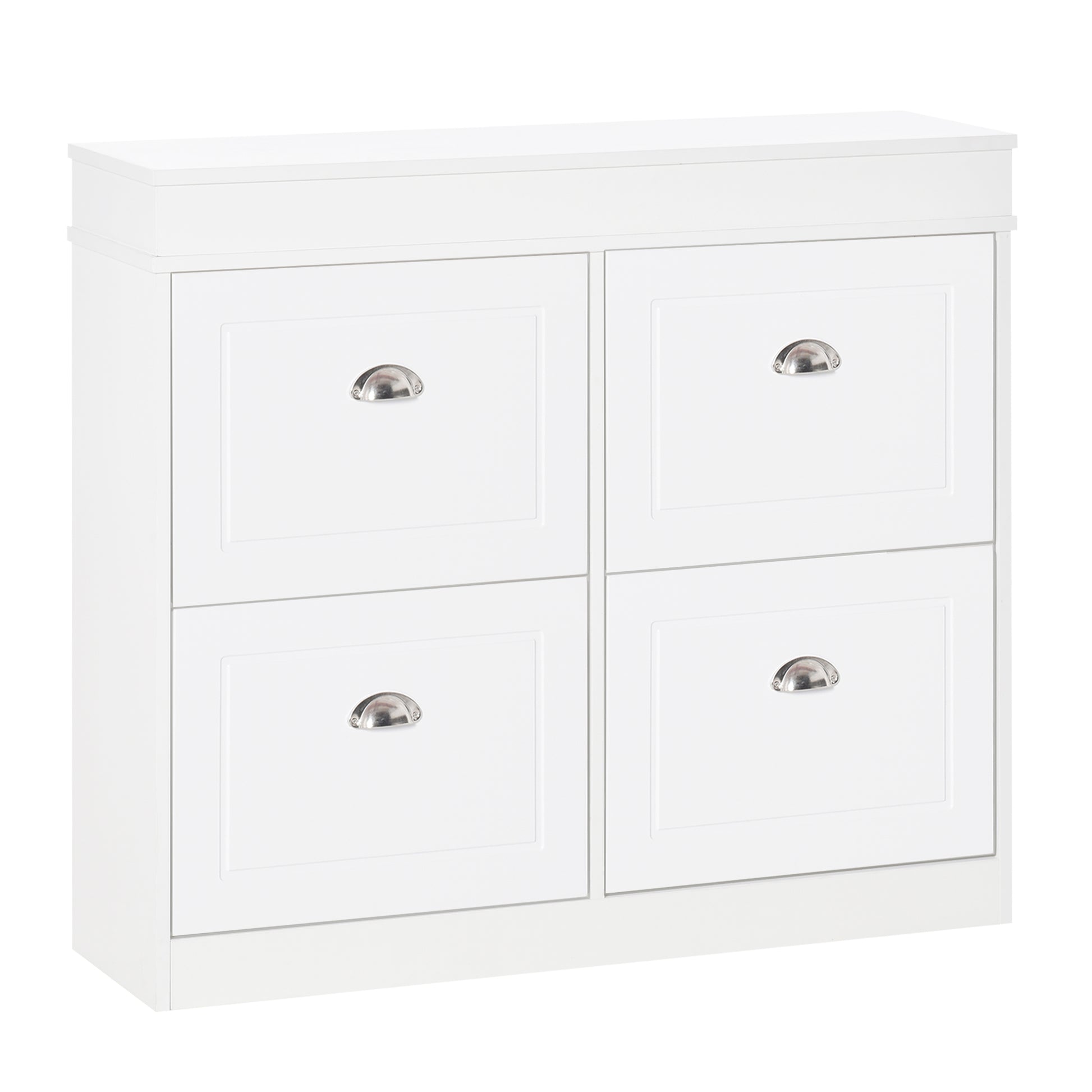 HOMCOM Shoe Cabinet with 4 Flip Drawers Wood Tipping Bucket Narrow Storage Cupboard with Adjustable Shelf Hall Organizer for Entrance Foyer White