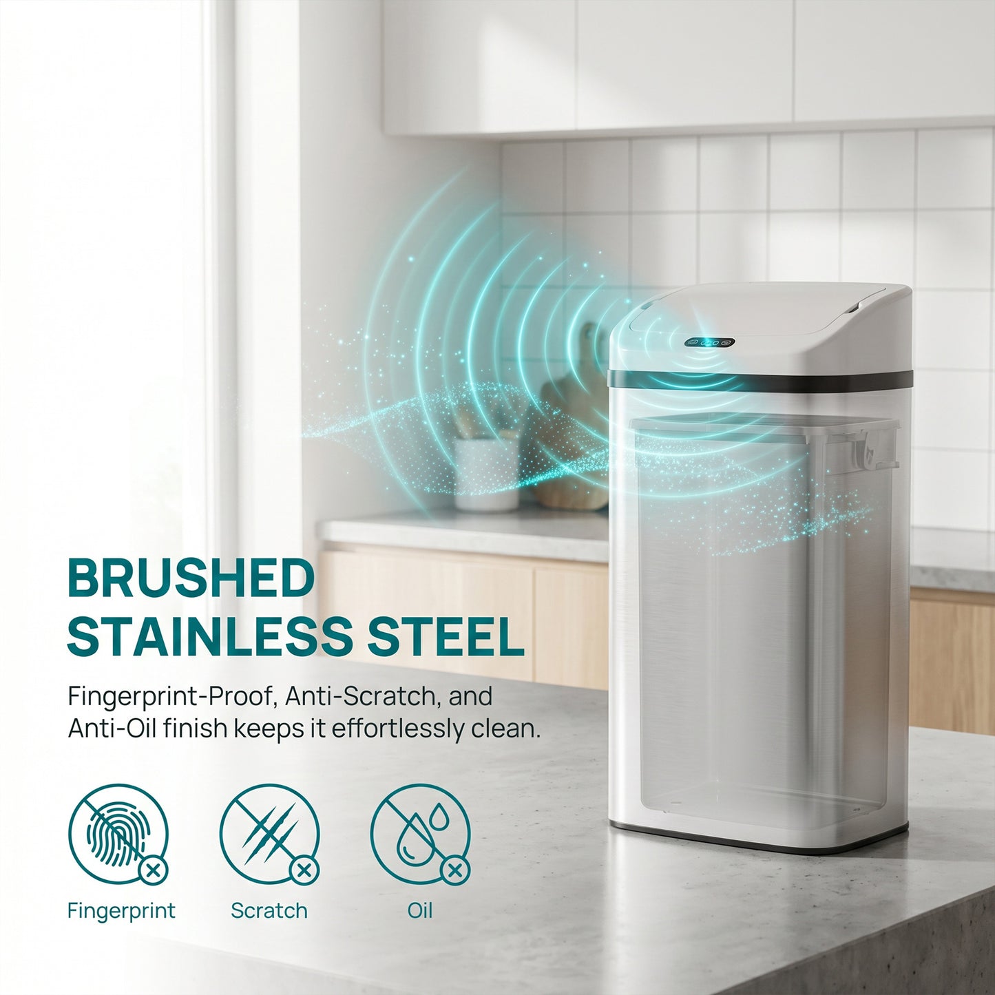HOMCOM 48L Stainless Steel Sensor Bin - White