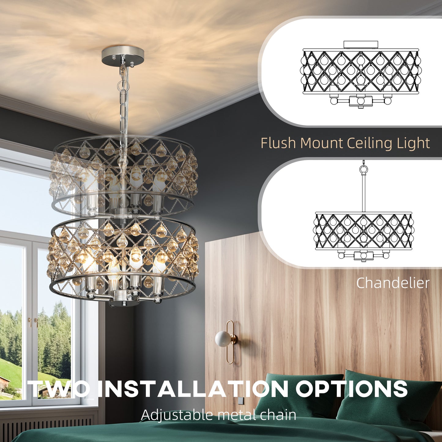 HOMCOM 51 Crystallite Four-Bulb Chandelier - Silver-Tone