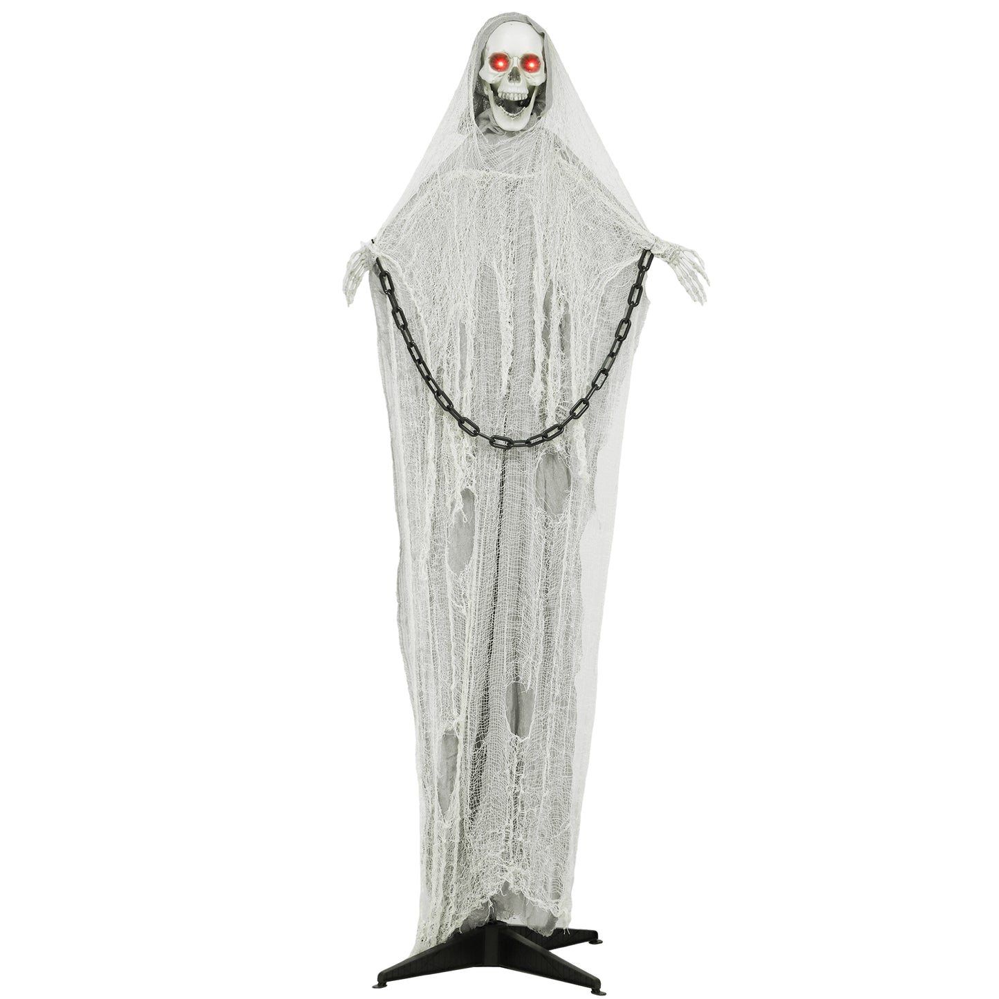 Outsunny 183 cm Life Size Halloween Animated Skeleton Grim Reaper with Glowing LED Eyes, Scary Halloween Decorations, Battery Operated, Indoor Party Props Default Title