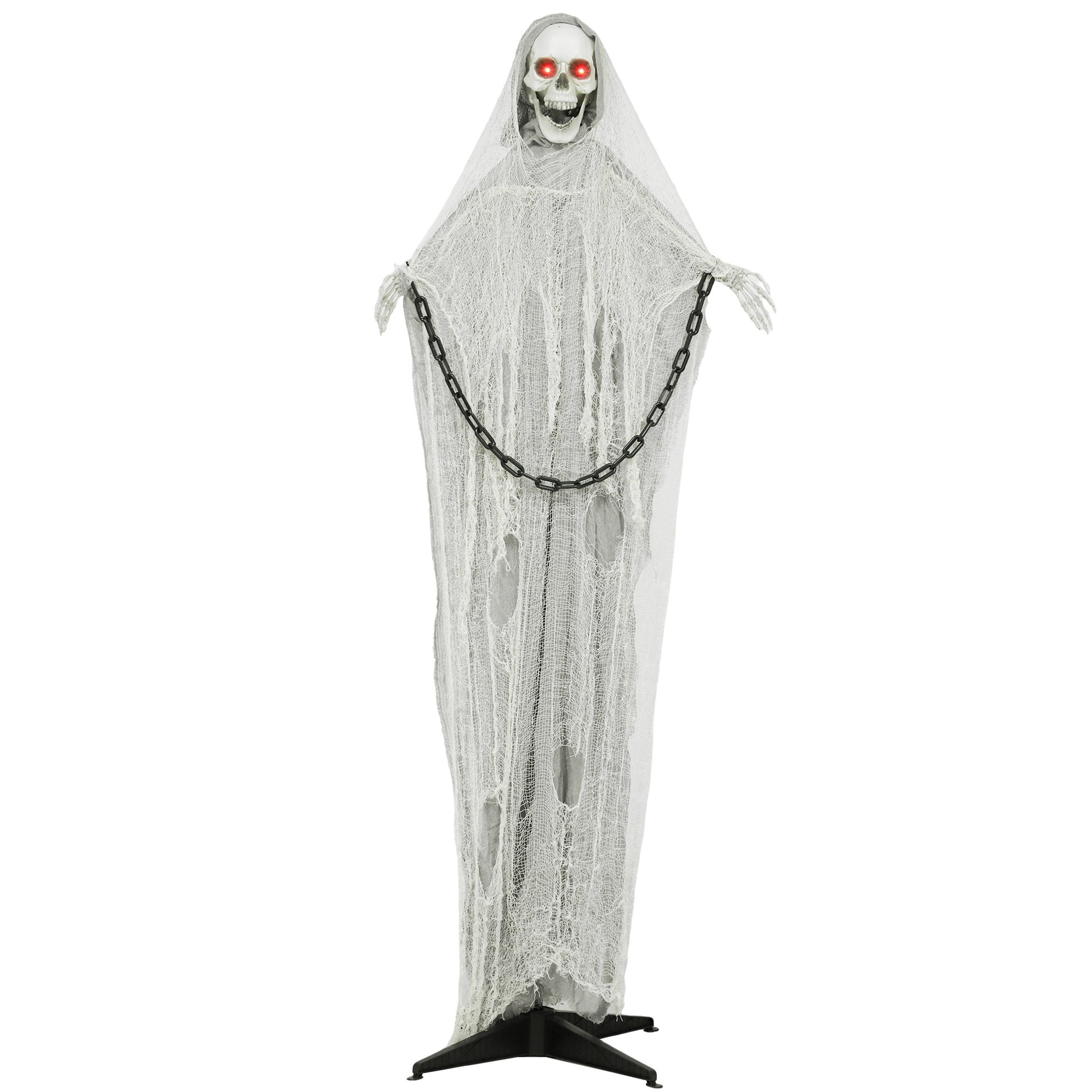 Outsunny 183 cm Life Size Halloween Animated Skeleton Grim Reaper with Glowing LED Eyes, Scary Halloween Decorations, Battery Operated, Indoor Party Props Default Title