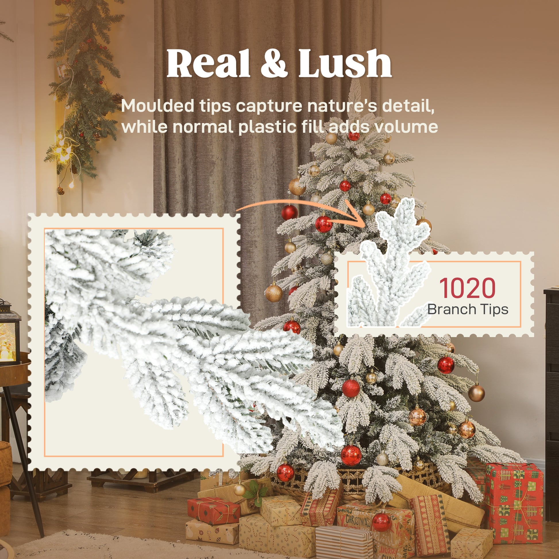 HOMCOM 5ft Super Flocked Christmas Tree - Green/White