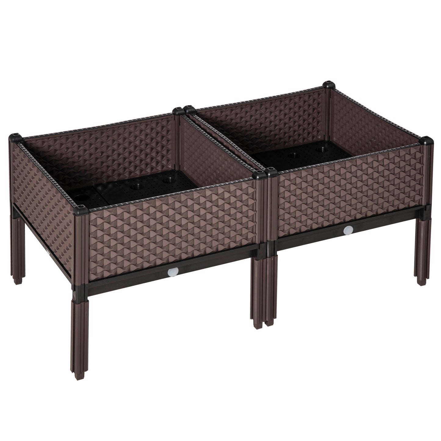 Outsunny Set of 2 Indoor/Outdoor Planter Boxes | Garden Raised Elevated Beds, Flowers Vegetables Fruits Herbs Container w/ Self-Watering Design Drainage Holes, Brown