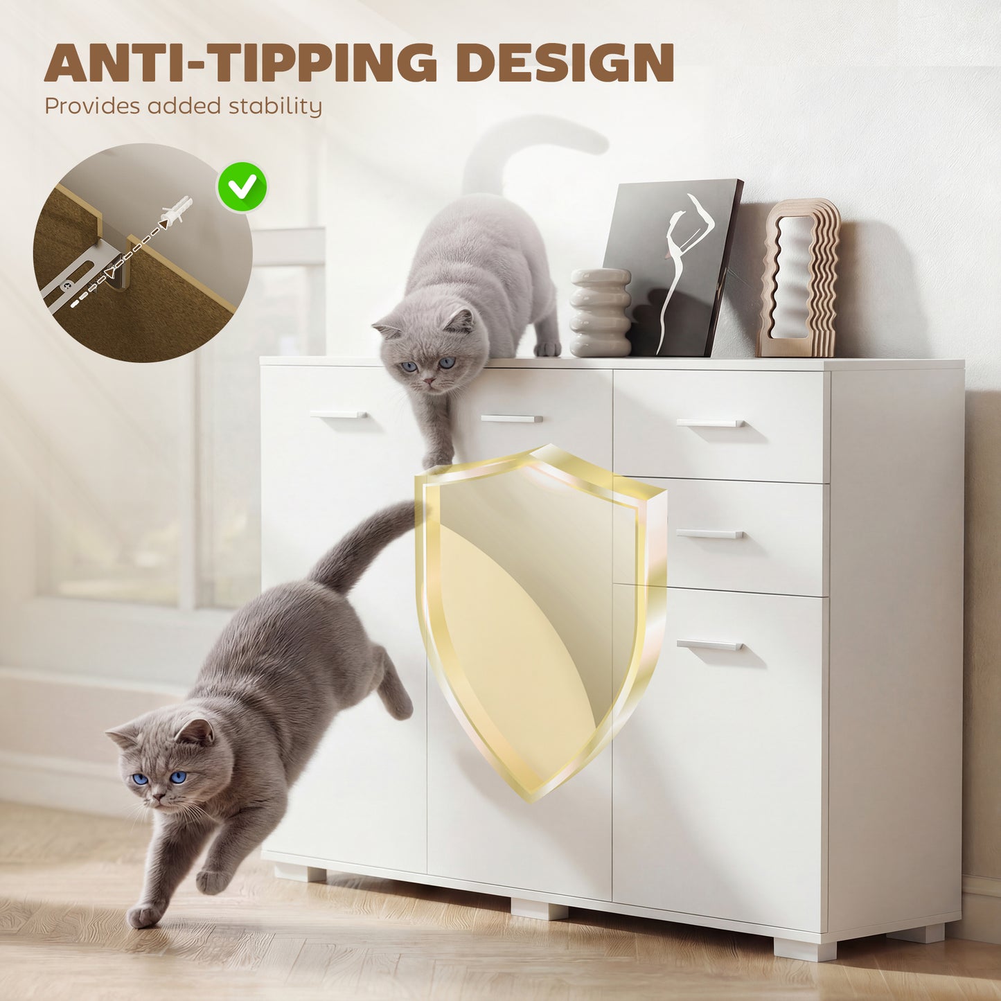 HOMCOM Sideboard, Modern Storage Cabinet with 2 Drawers, 3 Doors and Adjustable Shelves, White