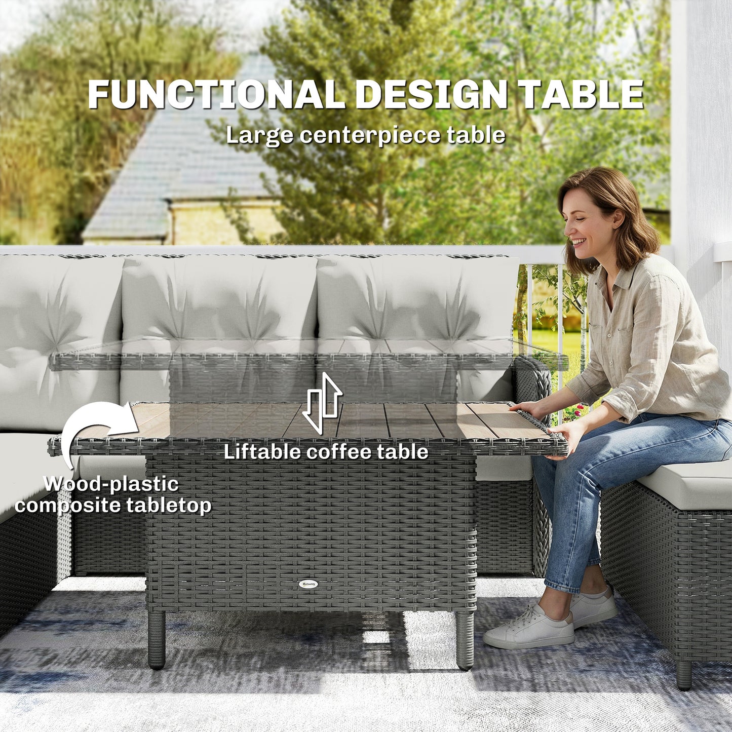 Outsunny 6 Pieces Outdoor PE Rattan Garden Furniture, Patio Wicker Sectional Conversation Corner Sofa