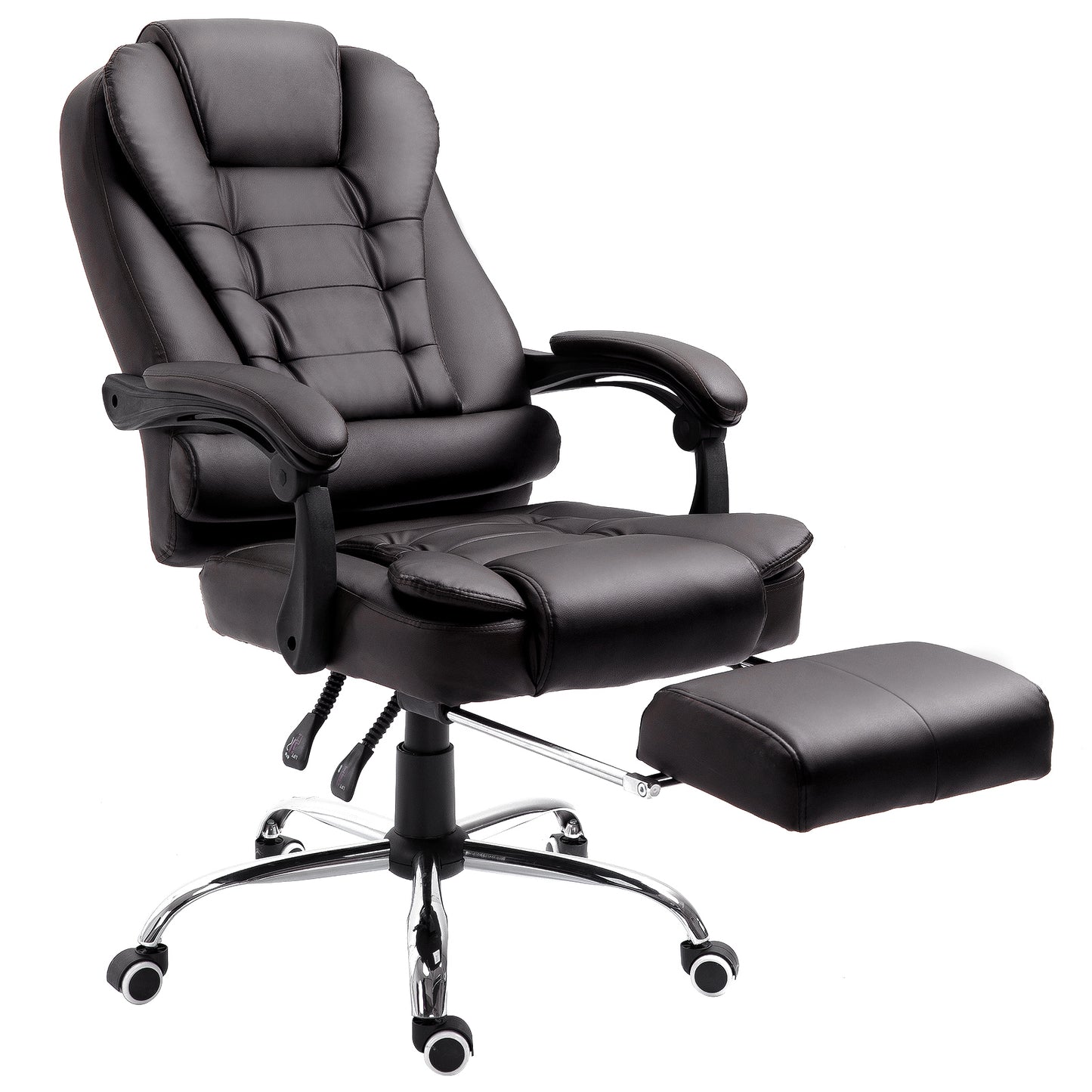 HOMCOM PU Leather Executive Office Chair, High Back Swivel Chair with Retractable Footrest, Adjustable Height, Reclining Function, Brown