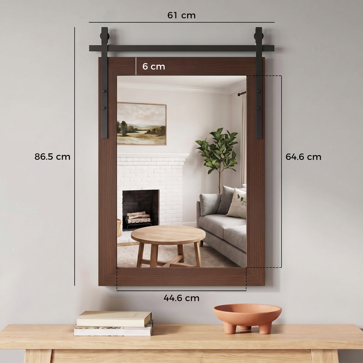 HOMCOM 86.5 x 61 cm Rectangle Mirror, Farmhouse Wall Mirror for Living Room, Bedroom, Hallway, Dark Brown