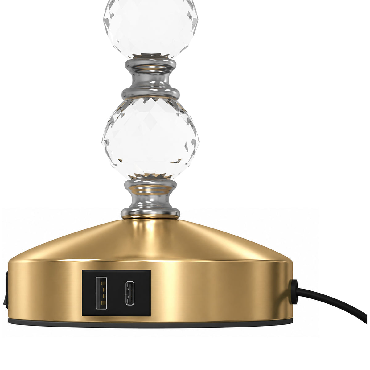 HOMCOM Bedside Lamp, Modern Crystal Decoration Table Lamp with PVC shade, USB A+C Charging Ports, Bulb Not Included, Gold Tone
