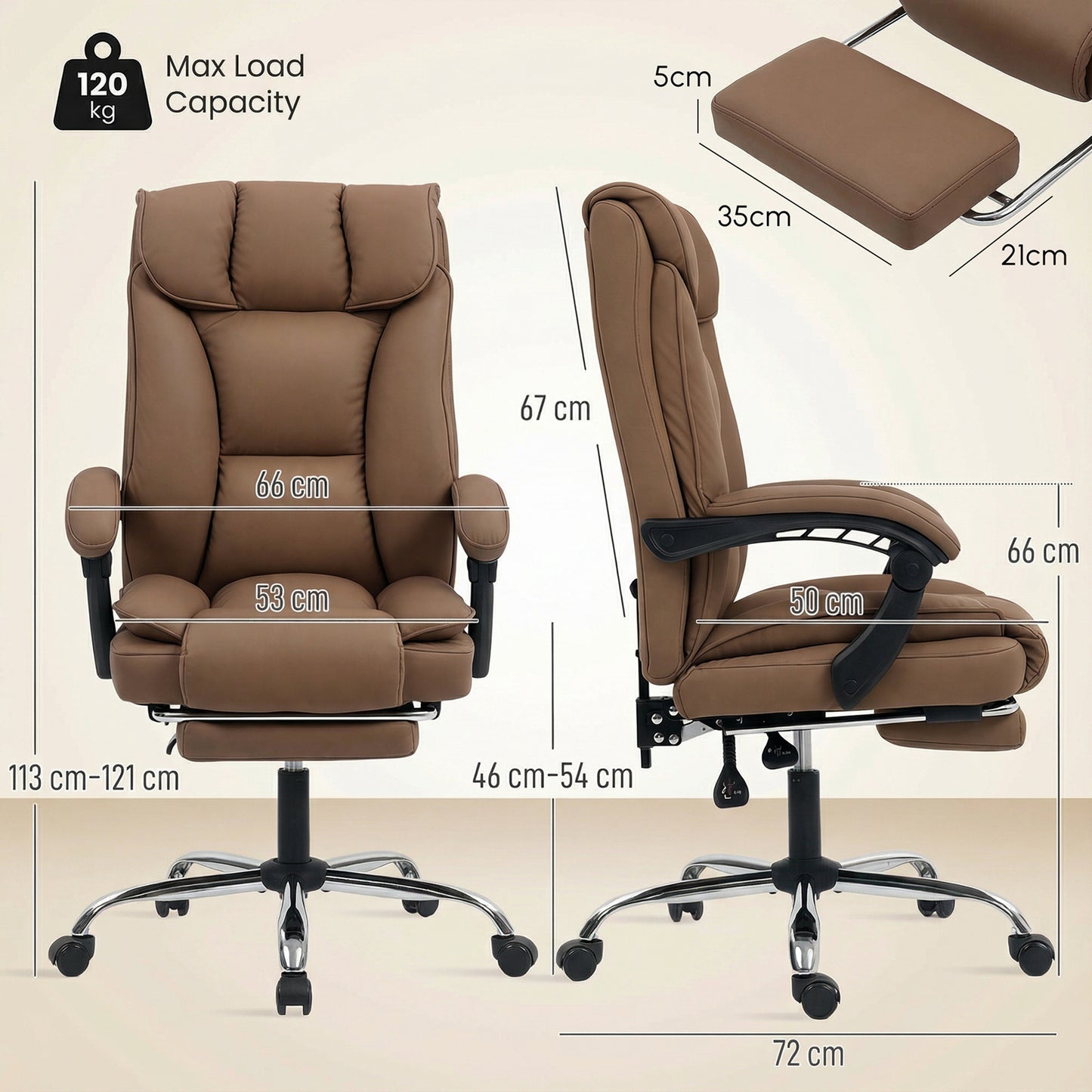 HOMCOM 155Â° Reclining Faux Leather Swivel Office Chair - Brown