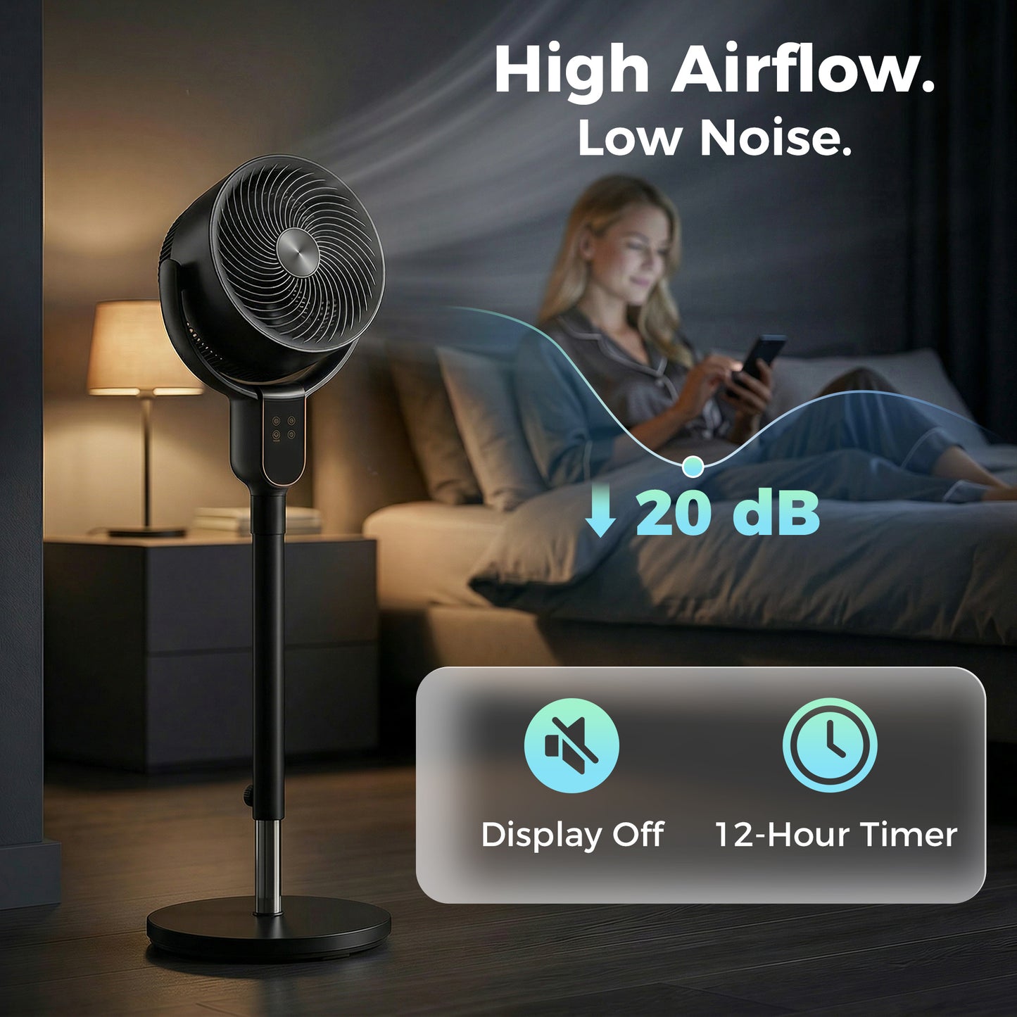 HOMCOM 20 dB Silent Standing Fan for Bedroom, 42" Pedestal Fan with Remote, 90Â° Oscillating, 8 Speeds, Remote Control, Black