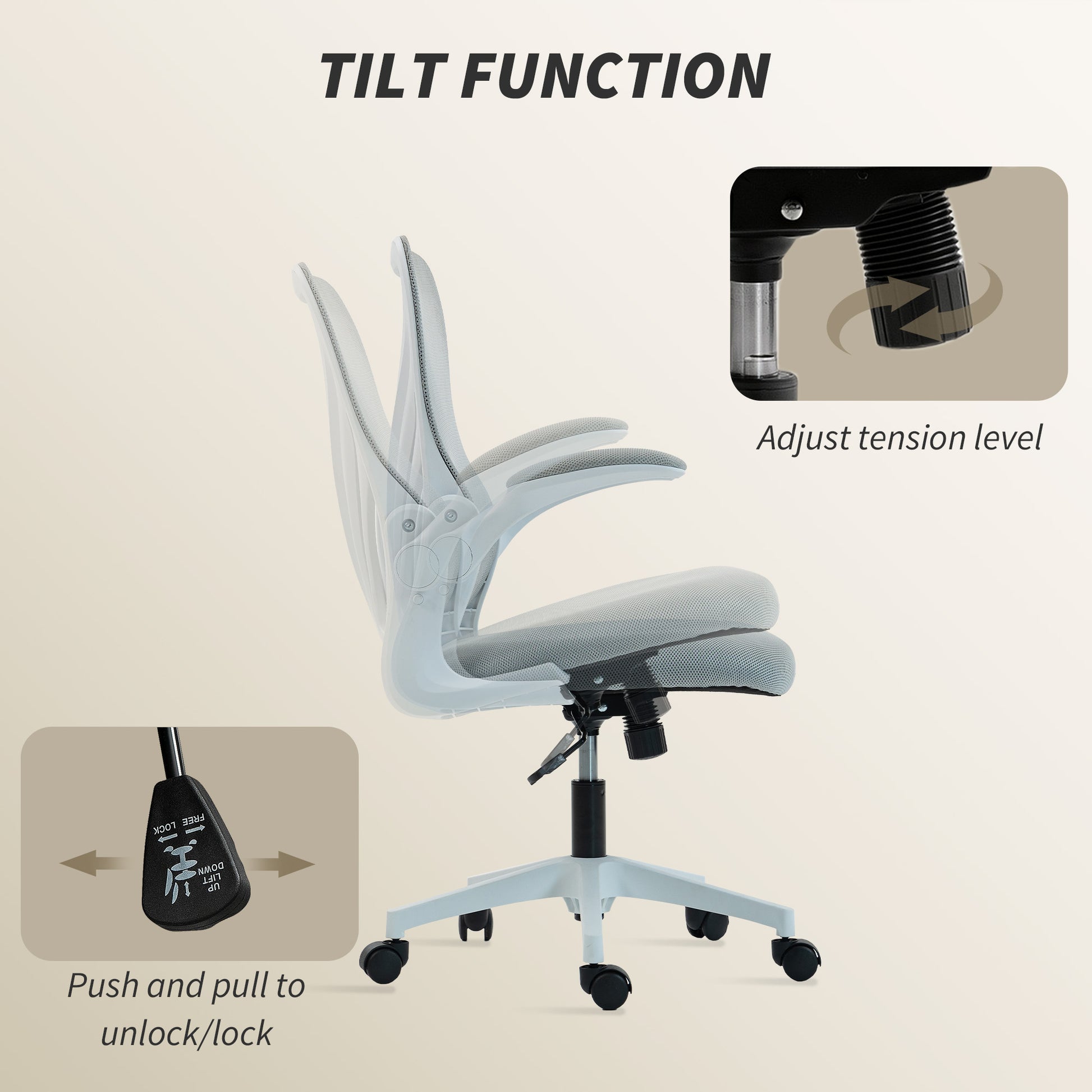 HOMCOM Mesh Office Chair with Foldable Backrest - Light Grey