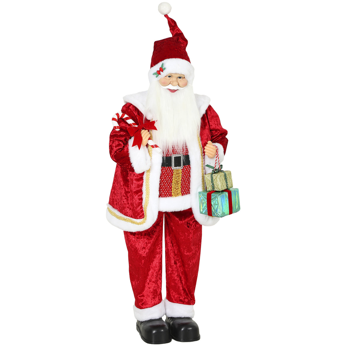 HOMCOM 120cm Life Size Singing Dancing Santa Claus, Standing Musical Animated Santa with Gift and Candy Cane, Posable Arms, Handcrafted, Sound Touch Activated, Moving Christmas Figure Decoration Default Title