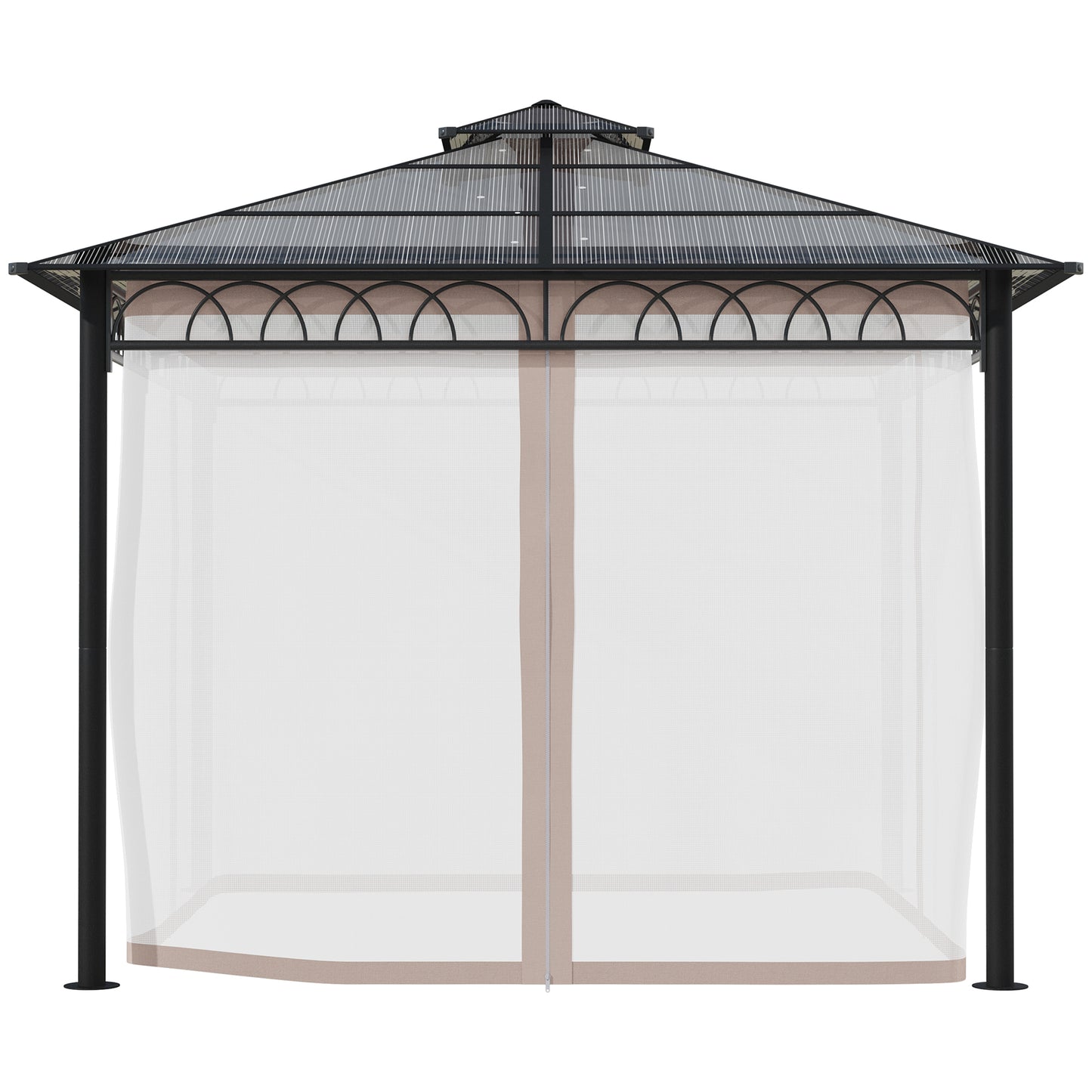 Outsunny 3 x 3 (m) Outdoor Polycarbonate Gazebo, DoubleÂ Roof Hard Top Gazebo withÂ Galvanised Steel Frame, NettingsÂ &Â Curtains for Garden, Lawn, Patio and Deck, Khaki