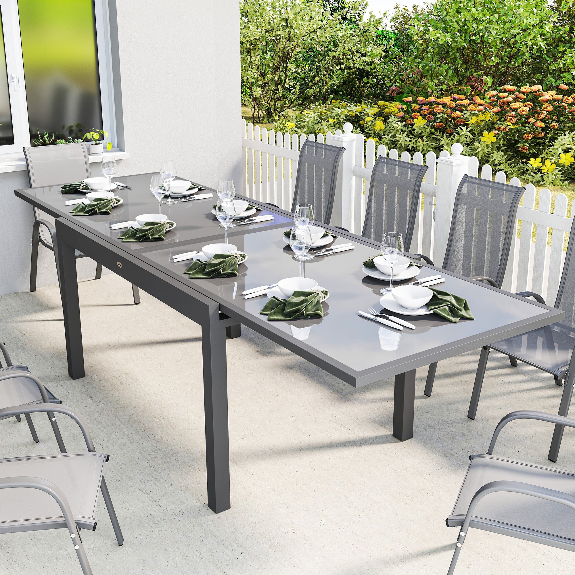 Outsunny Extending Garden Table for 6-10, Aluminium Outdoor Dining Tab ...