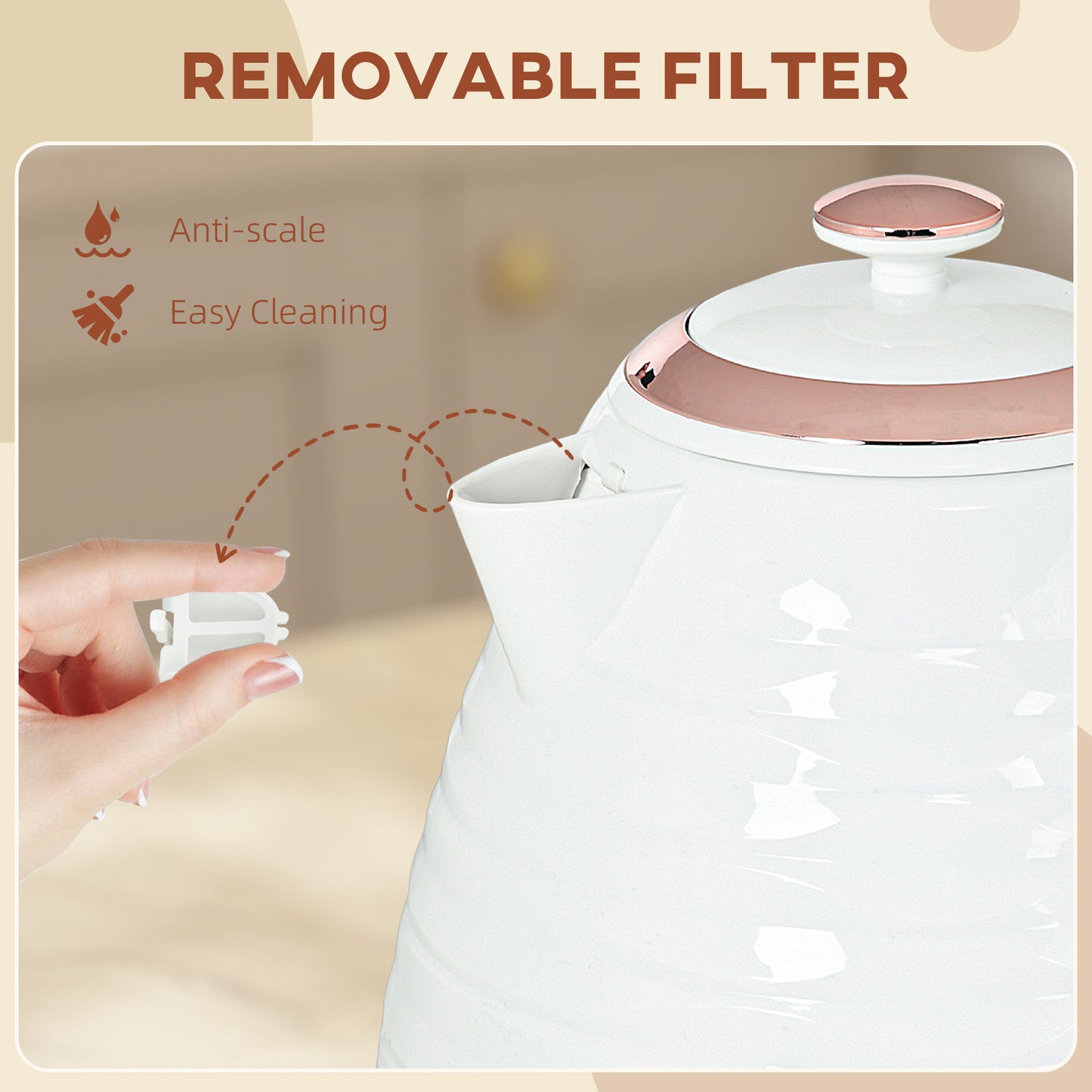 HOMCOM 3kW Rapid Boil Honeycomb Kettle - Cream