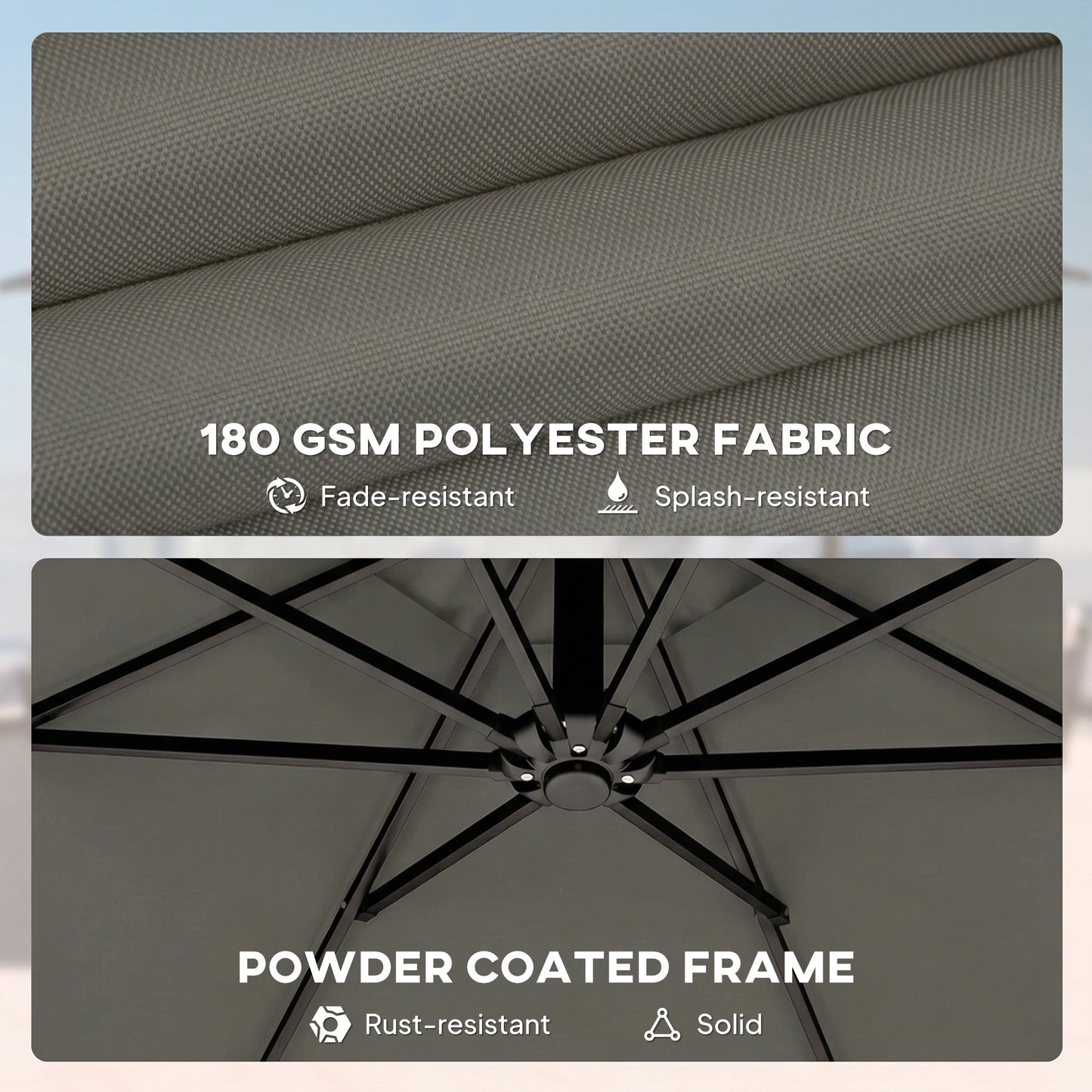 Outsunny 3 m Garden Cantilever Parasol with Cover, Round Overhanging Umbrella with 360Â° Rotation, Tilt, Grey