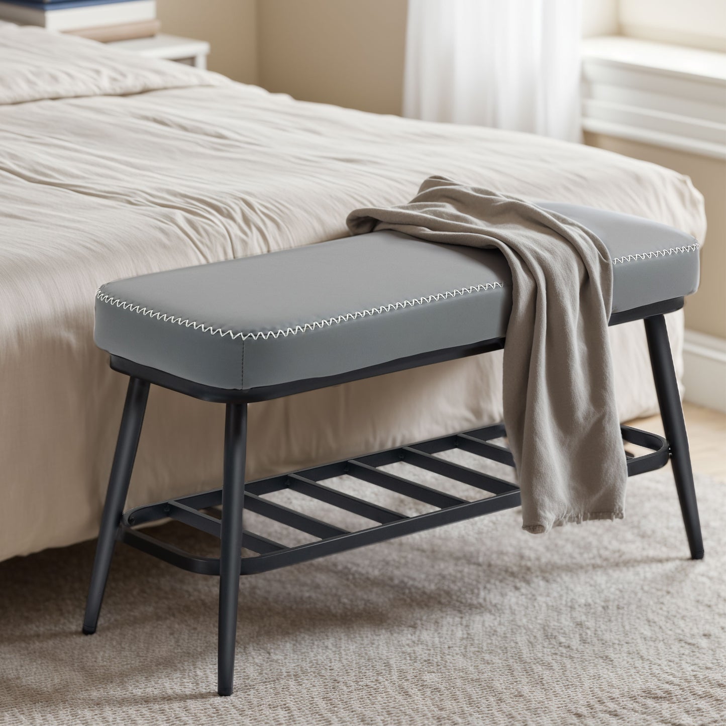 HOMCOM PU Leather Shoe Storage Bench - Grey