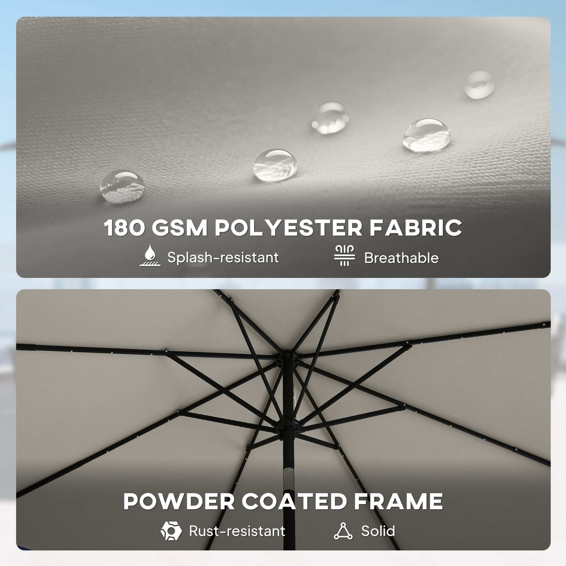 Outsunny 2.6 m Garden Parasol Umbrella with LED Solar Light, Parasol Cover, Outdoor Market Patio Umbrella, Light Grey