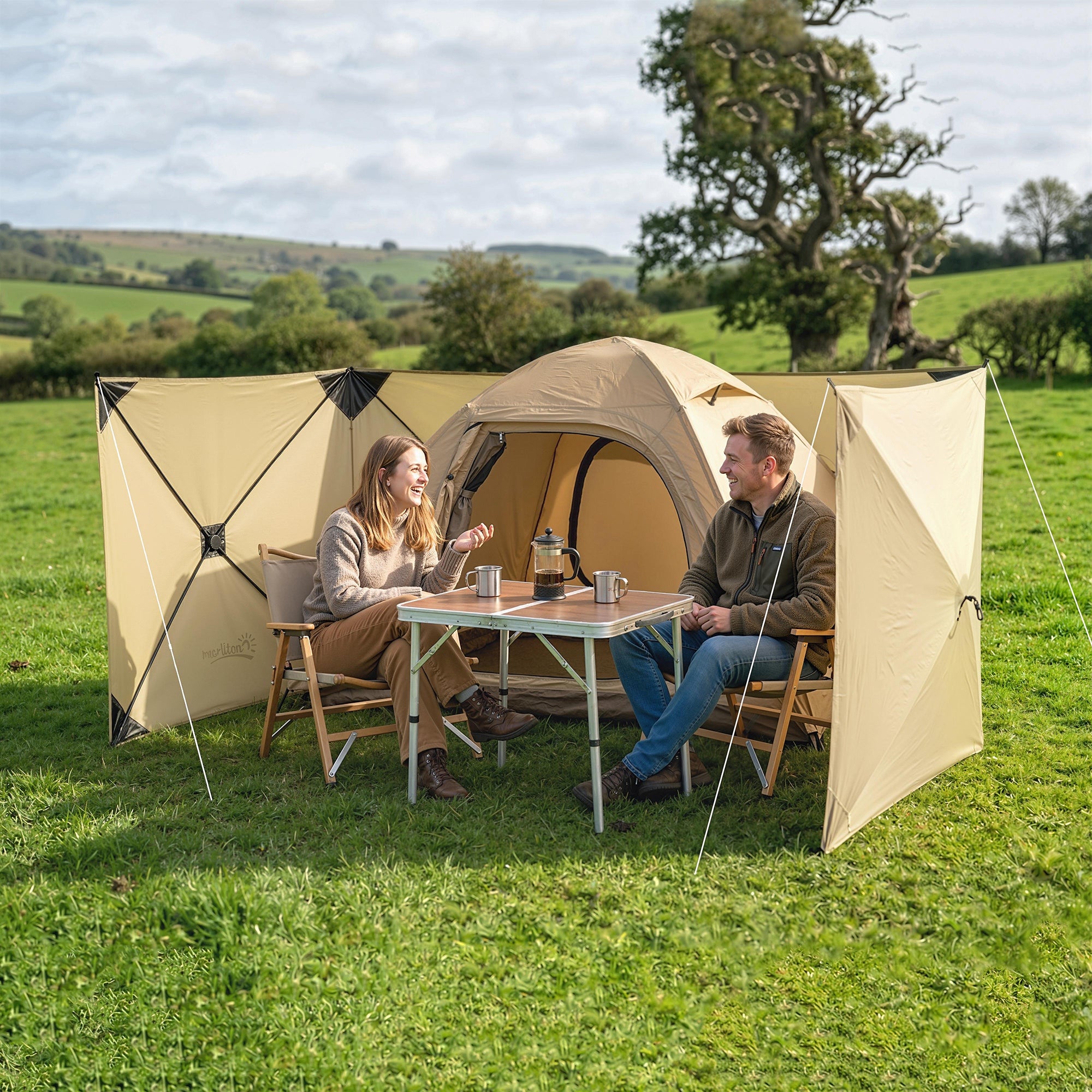 Outsunny Camping Windbreak Pop Up Windbreaker Blocker with Ropes Pegs ...