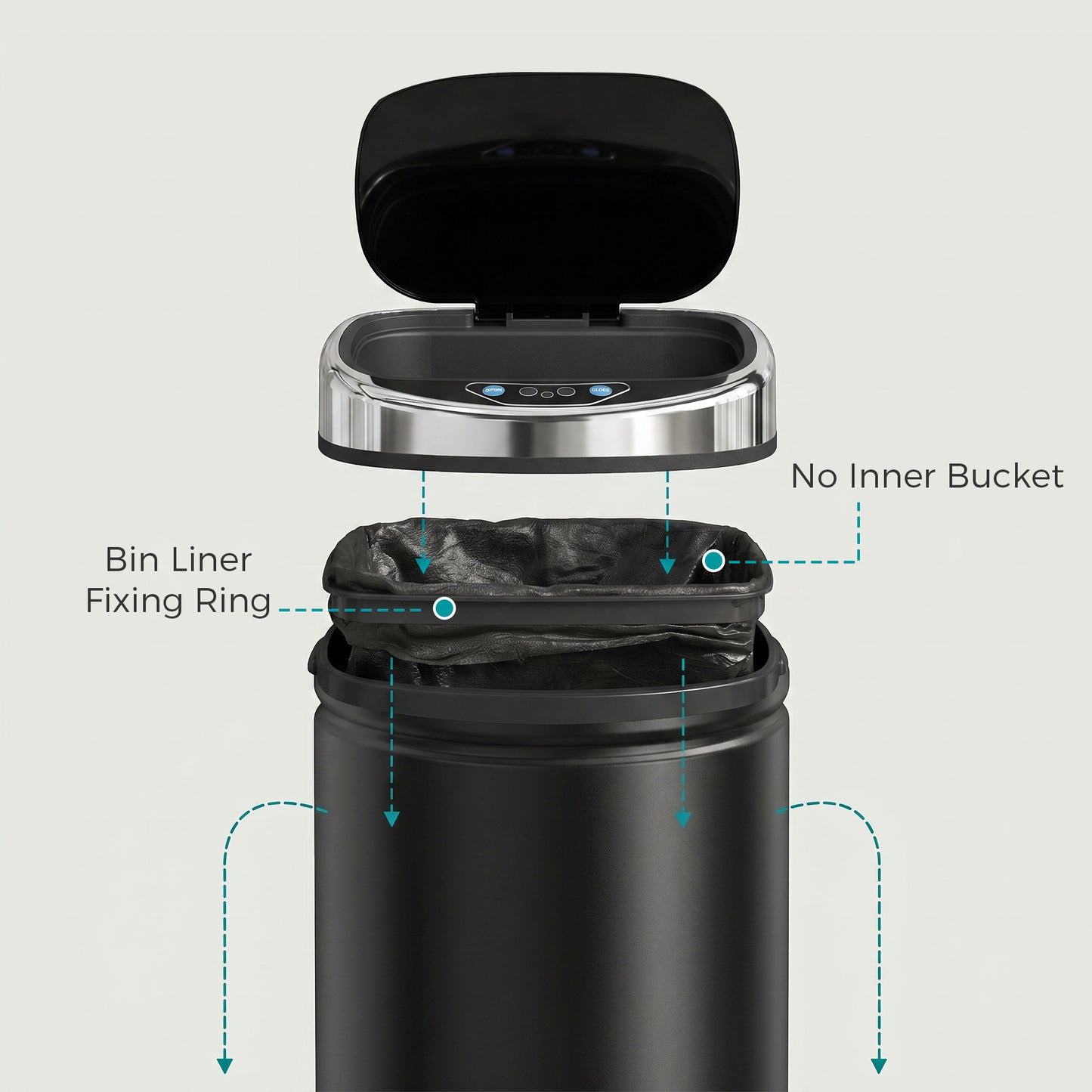 HOMCOM 42L Automatic Motion Sensor Rubbish Bin with Fingerprint Resistant, Stainless Steel, Black