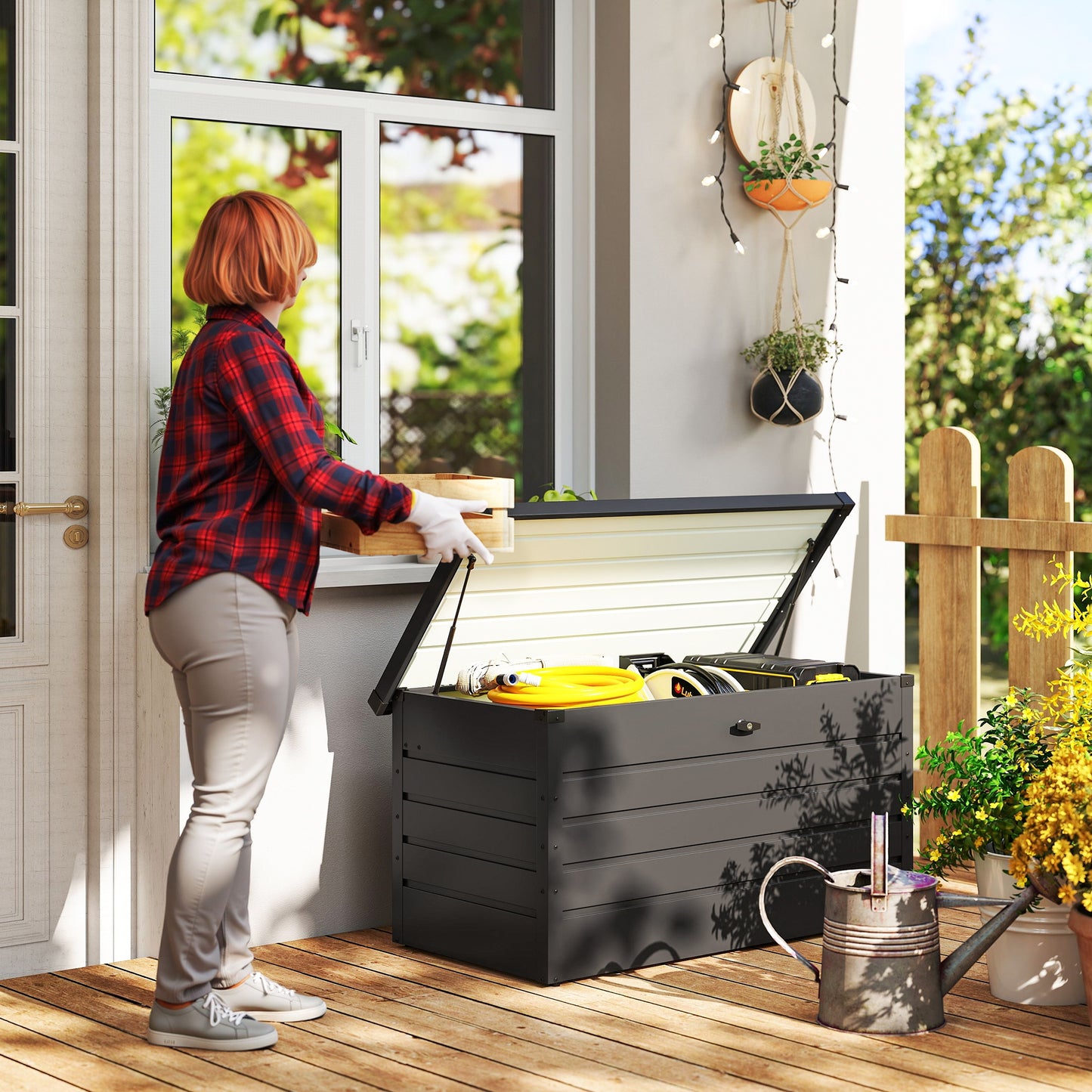 Outsunny 311L Galvanised Steel Garden Storage Box - Dark Grey