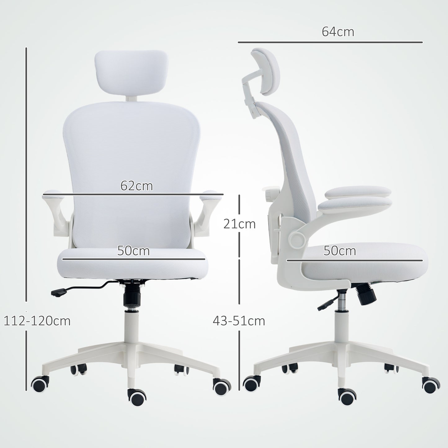 Vinsetto Multi-Adjustable Office Chair, with Lumbar Support, Headrest and Mesh Back - White
